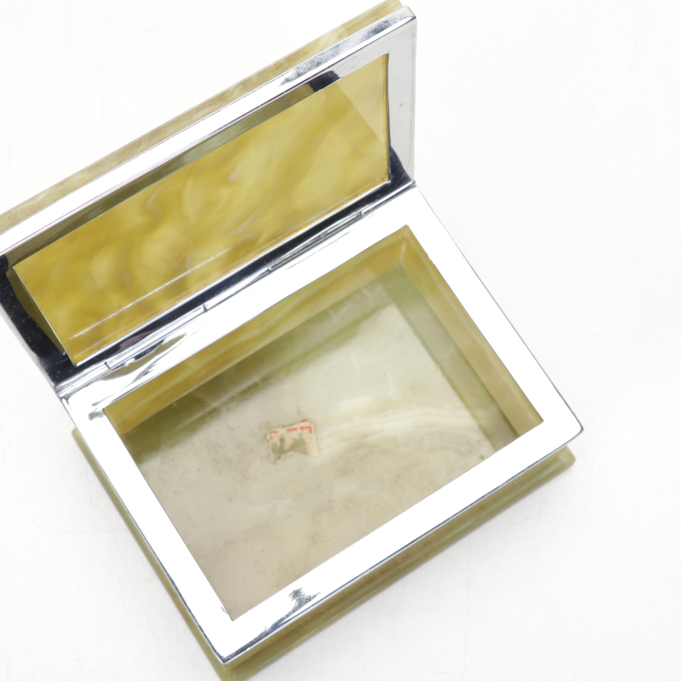 Kronheim & Oldenbusch Bronze Horse Ashtray,  Green Banded Calcite Desk Décor