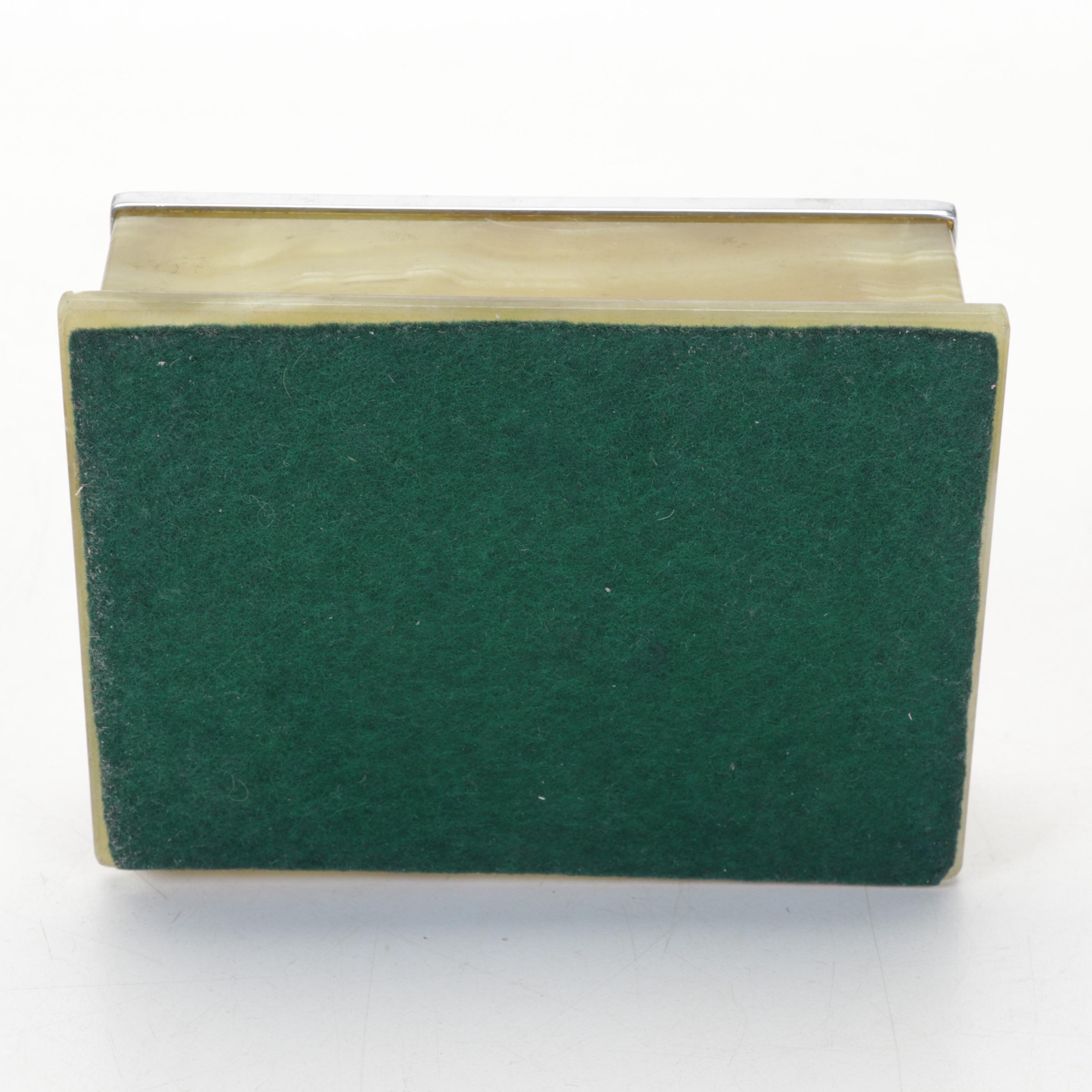 Kronheim & Oldenbusch Bronze Horse Ashtray,  Green Banded Calcite Desk Décor