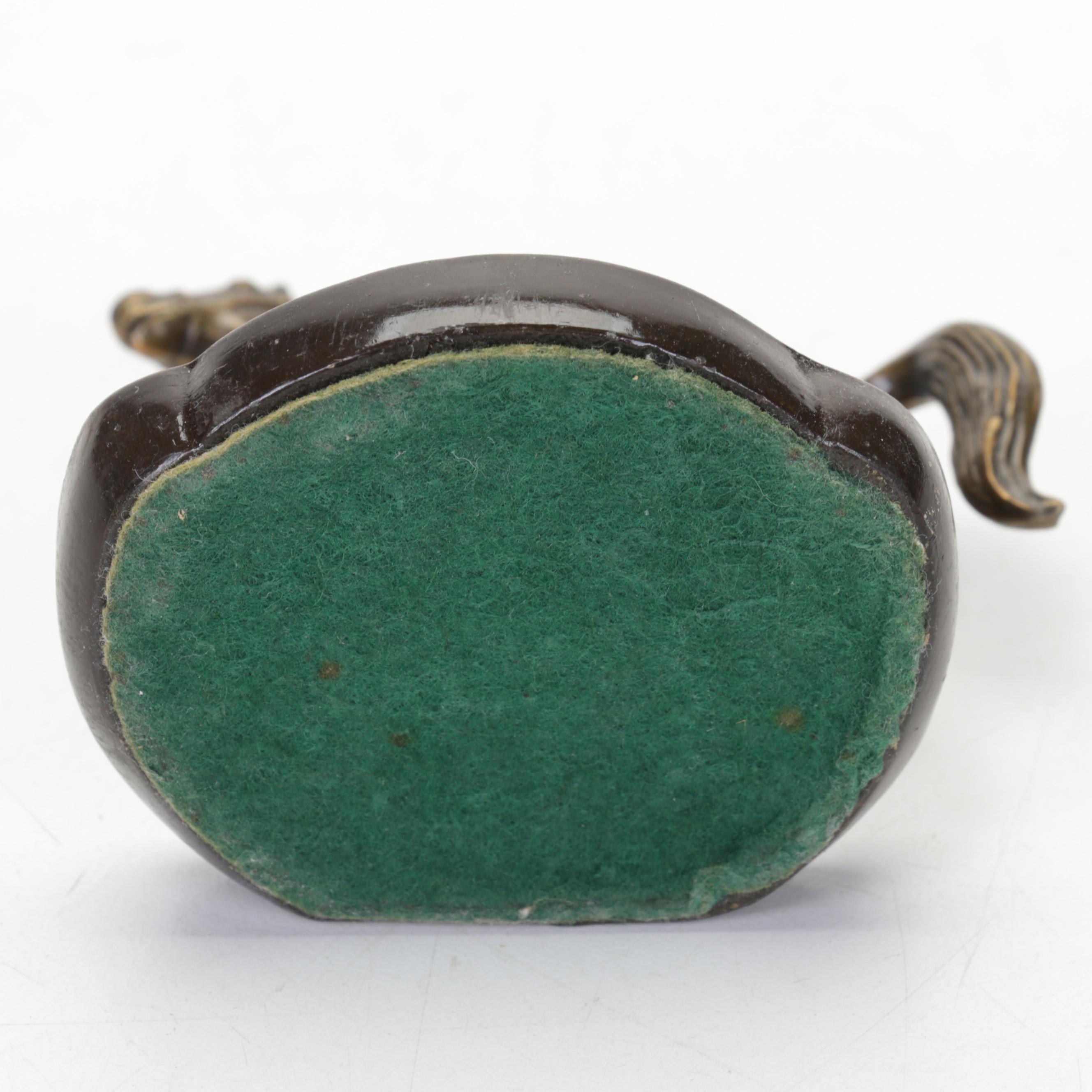 Kronheim & Oldenbusch Bronze Horse Ashtray,  Green Banded Calcite Desk Décor
