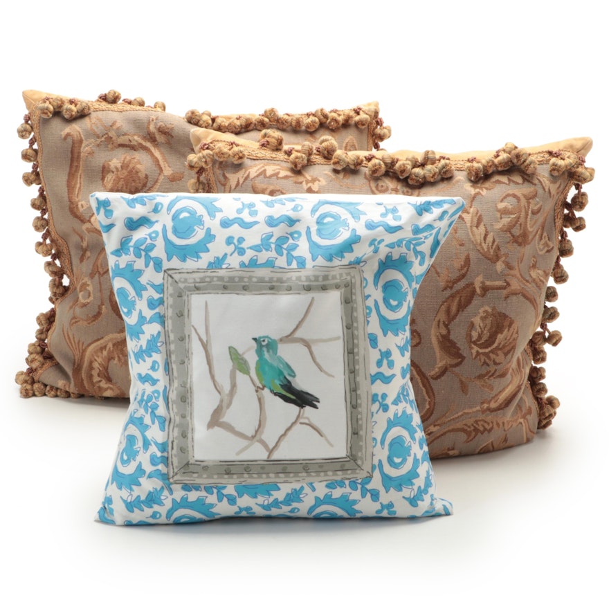 Dana Gibson "Grackle" Pillow with Aubusson Style Tapestry Weave Pillows