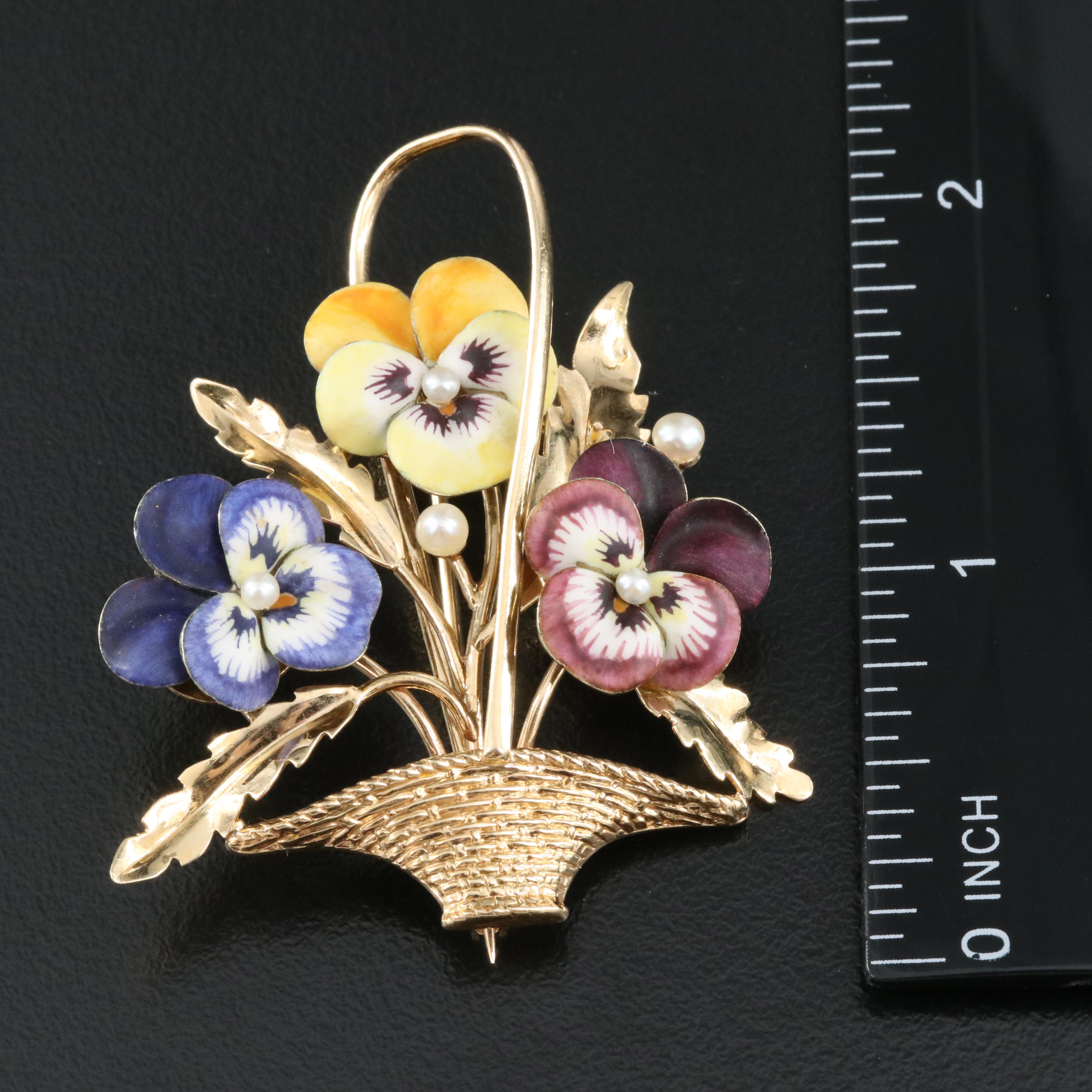 Vintage 14K AJ Hedges & Co 18K Pansy Earrings with 14K Pansy Brooch