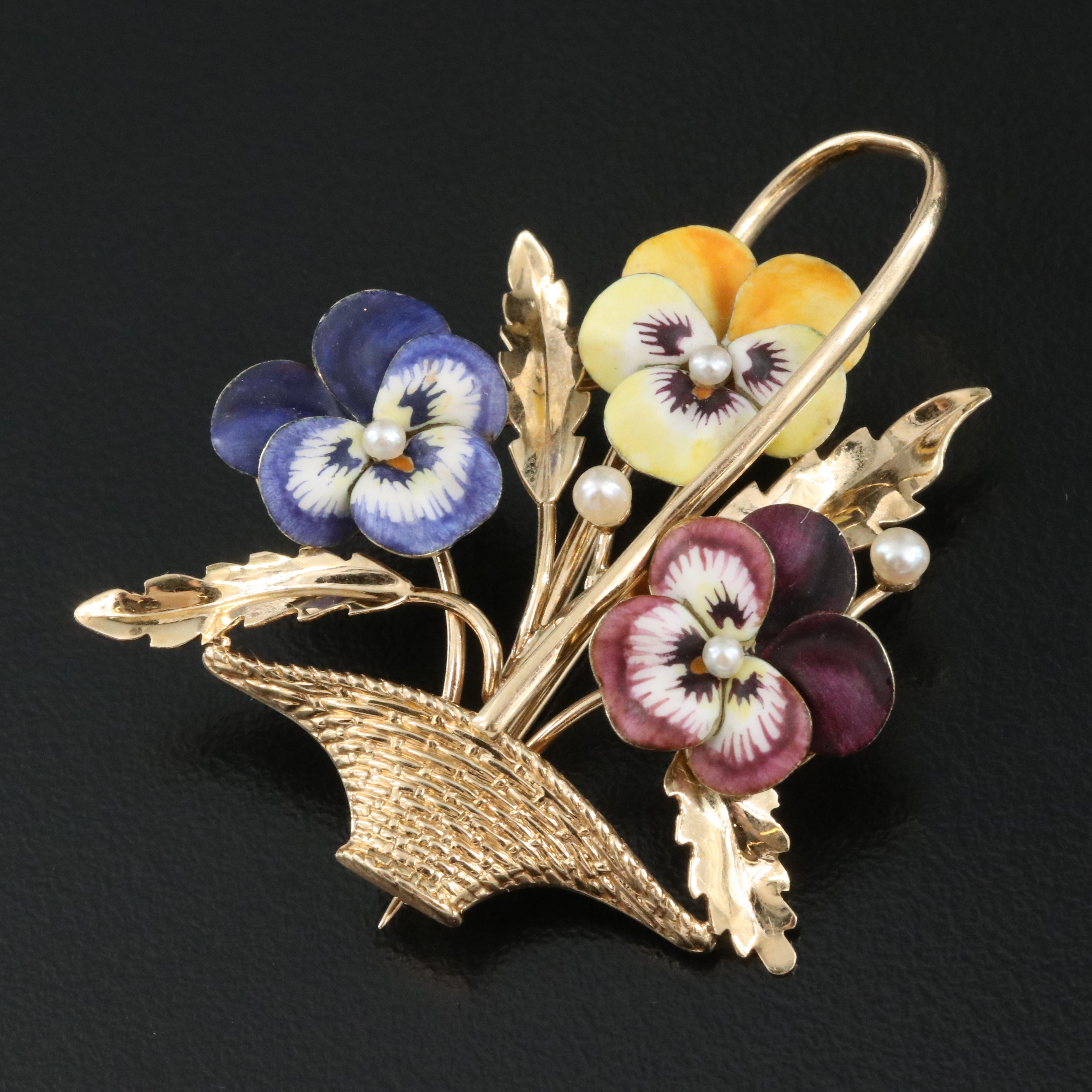 Vintage 14K AJ Hedges & Co 18K Pansy Earrings with 14K Pansy Brooch