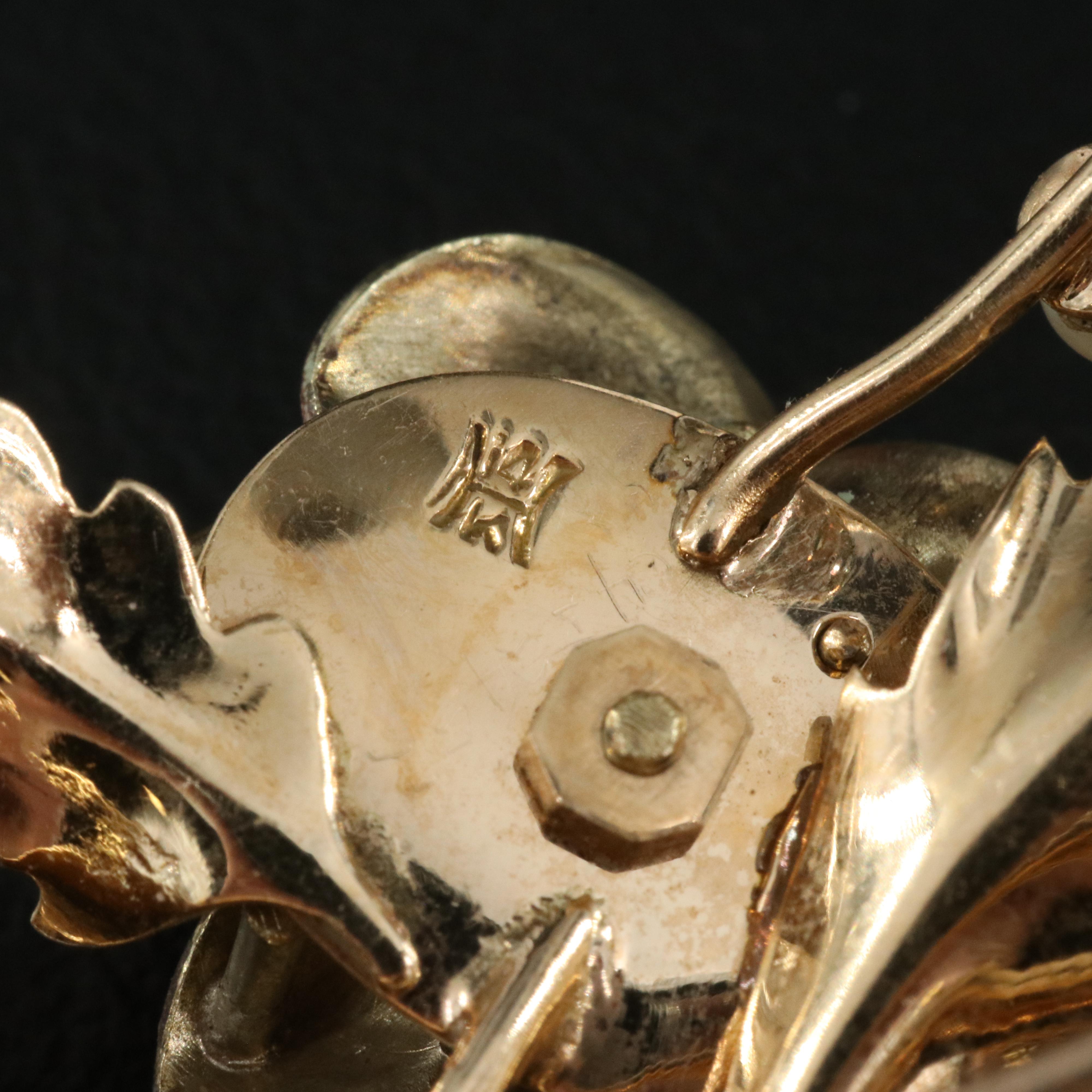 Vintage 14K AJ Hedges & Co 18K Pansy Earrings with 14K Pansy Brooch