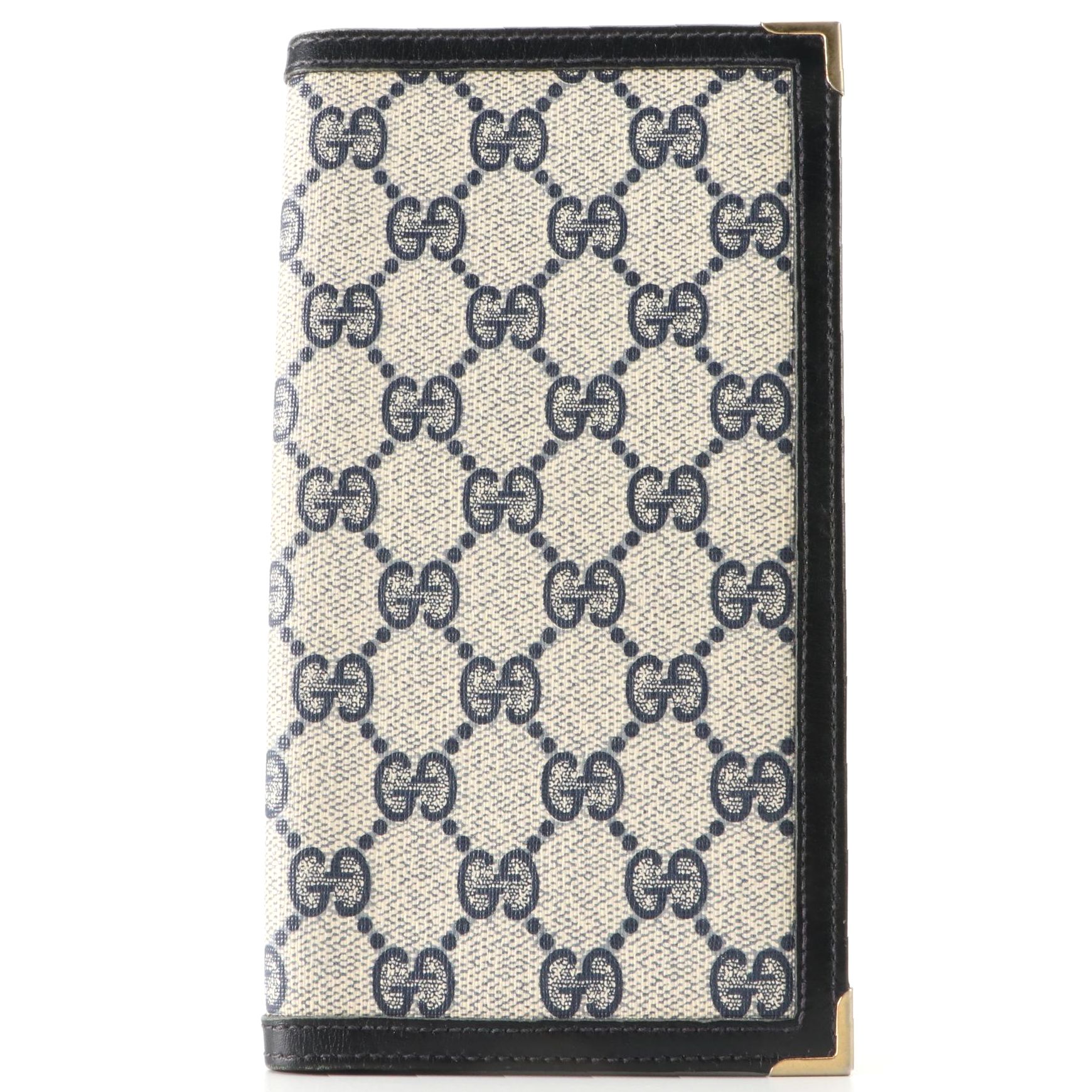 Gucci Checkbook Cover in Navy GG Supreme Canvas and Leather