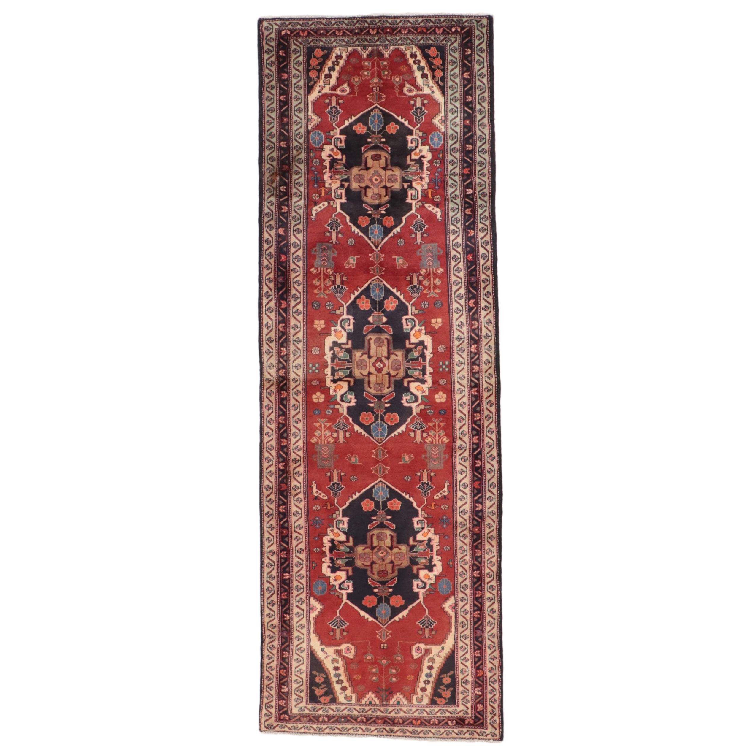 3'10 x 11'3 Hand-Knotted Persian Hamadan Carpet Runner Long Rug