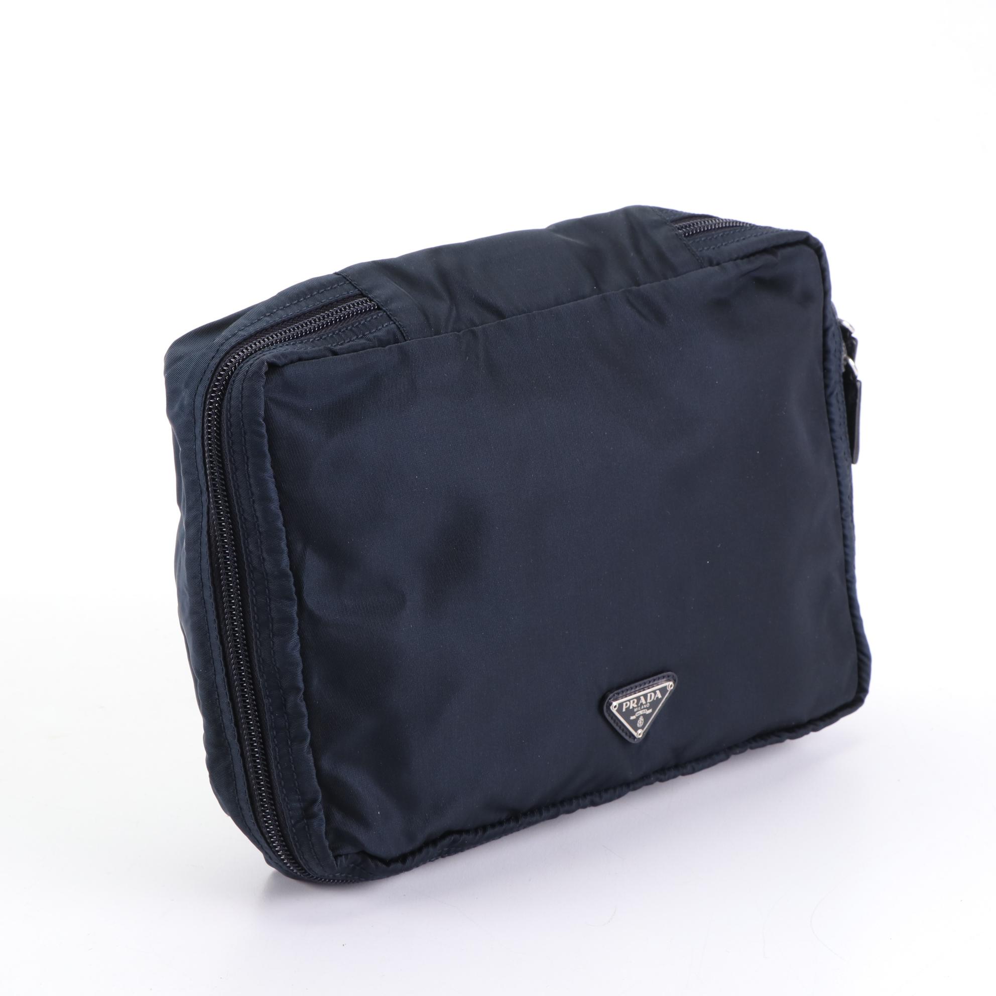 Prada Travel Zip Pouch in Navy Blue Nylon
