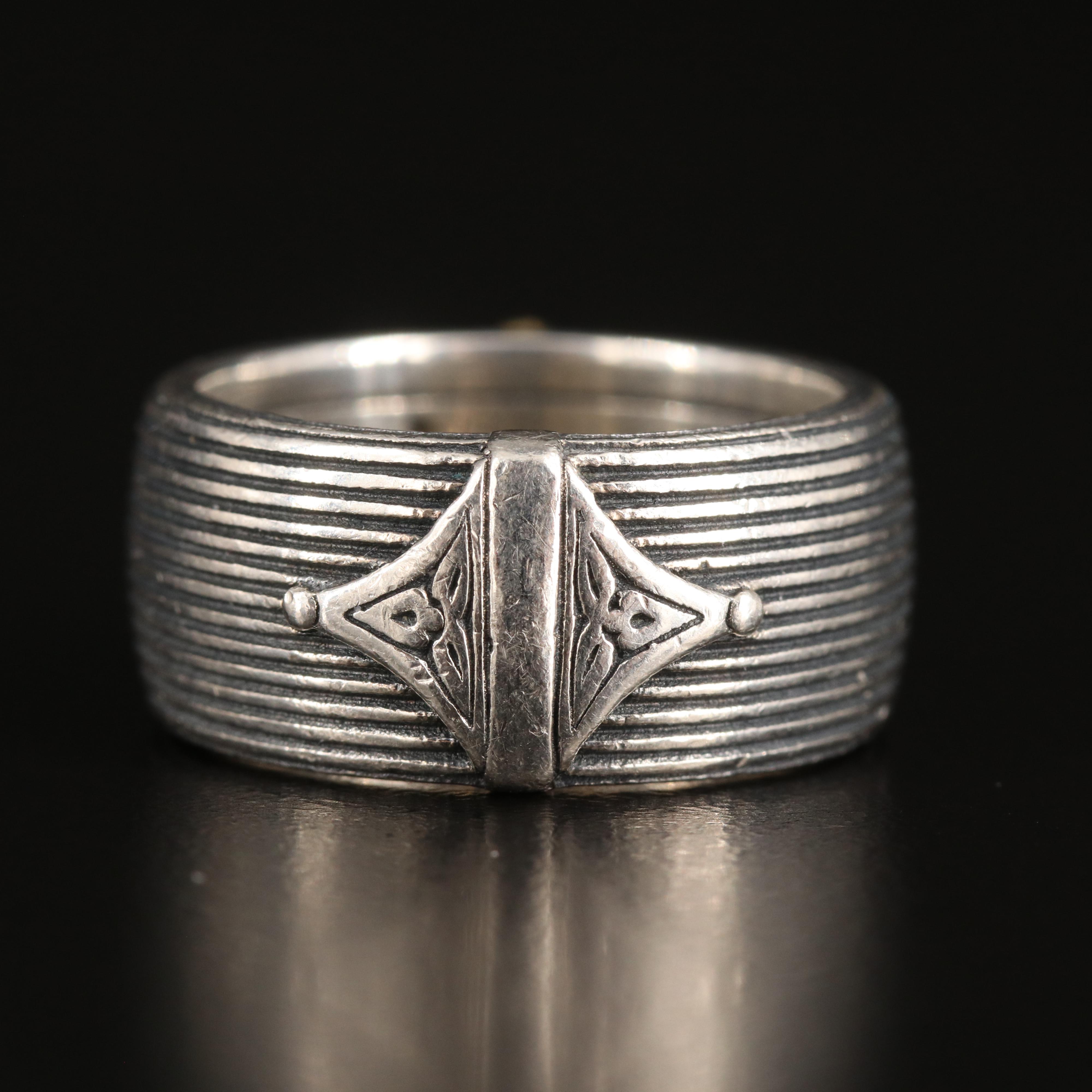 Konstantino "Delos" Sterling Black Diamond and Ruby Cigar Band with 18K Accents