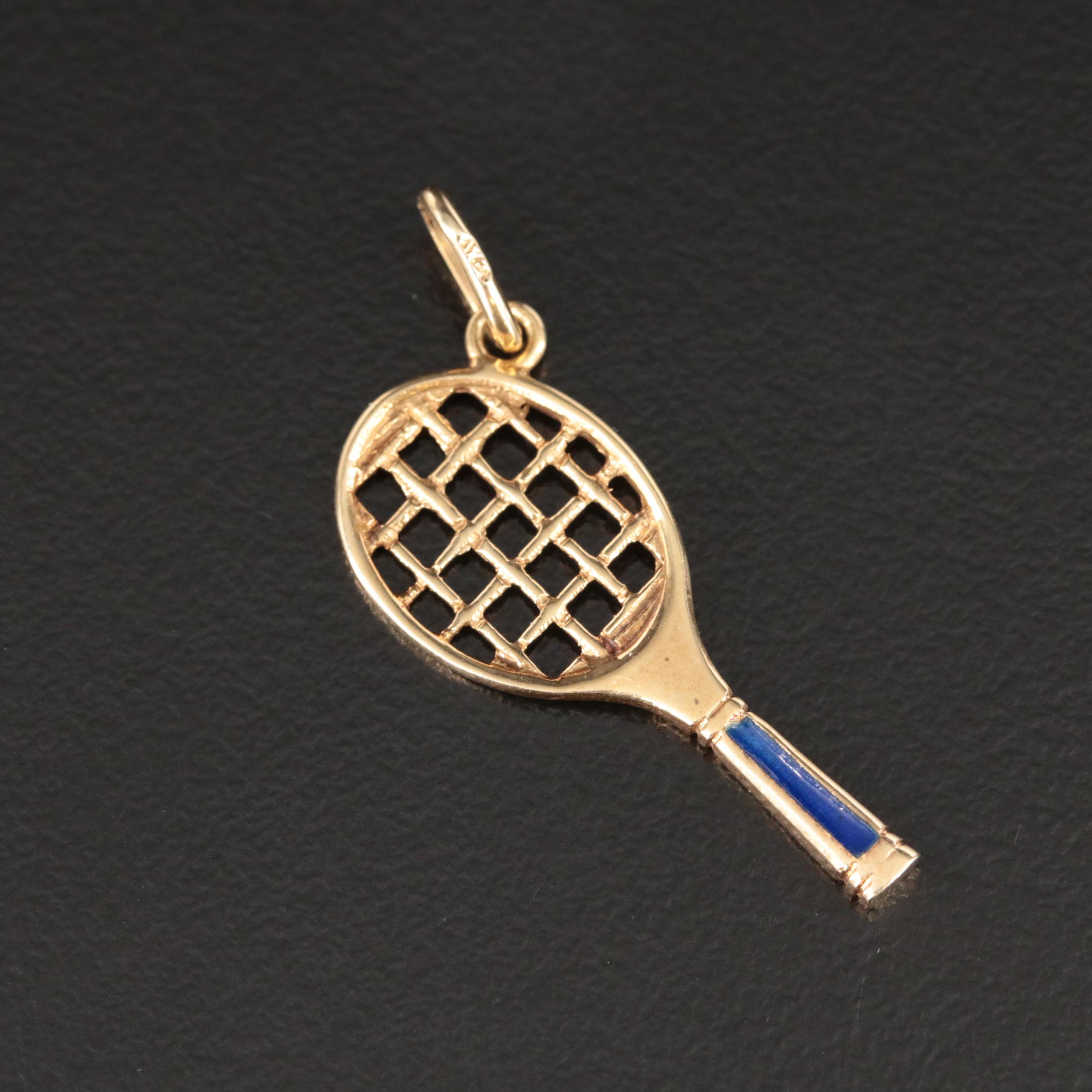 14K Tennis Racket Charm Pendant