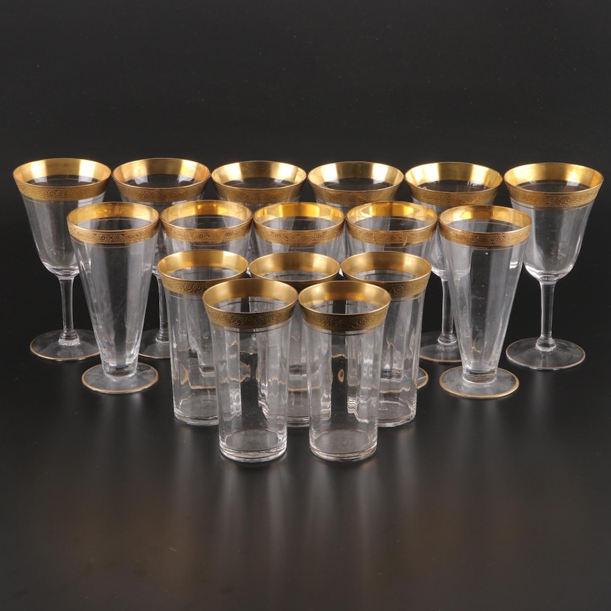 Tiffin-Franciscan "Minton" Gilt Encrusted Optic Glass Drinkware, 1930-1967