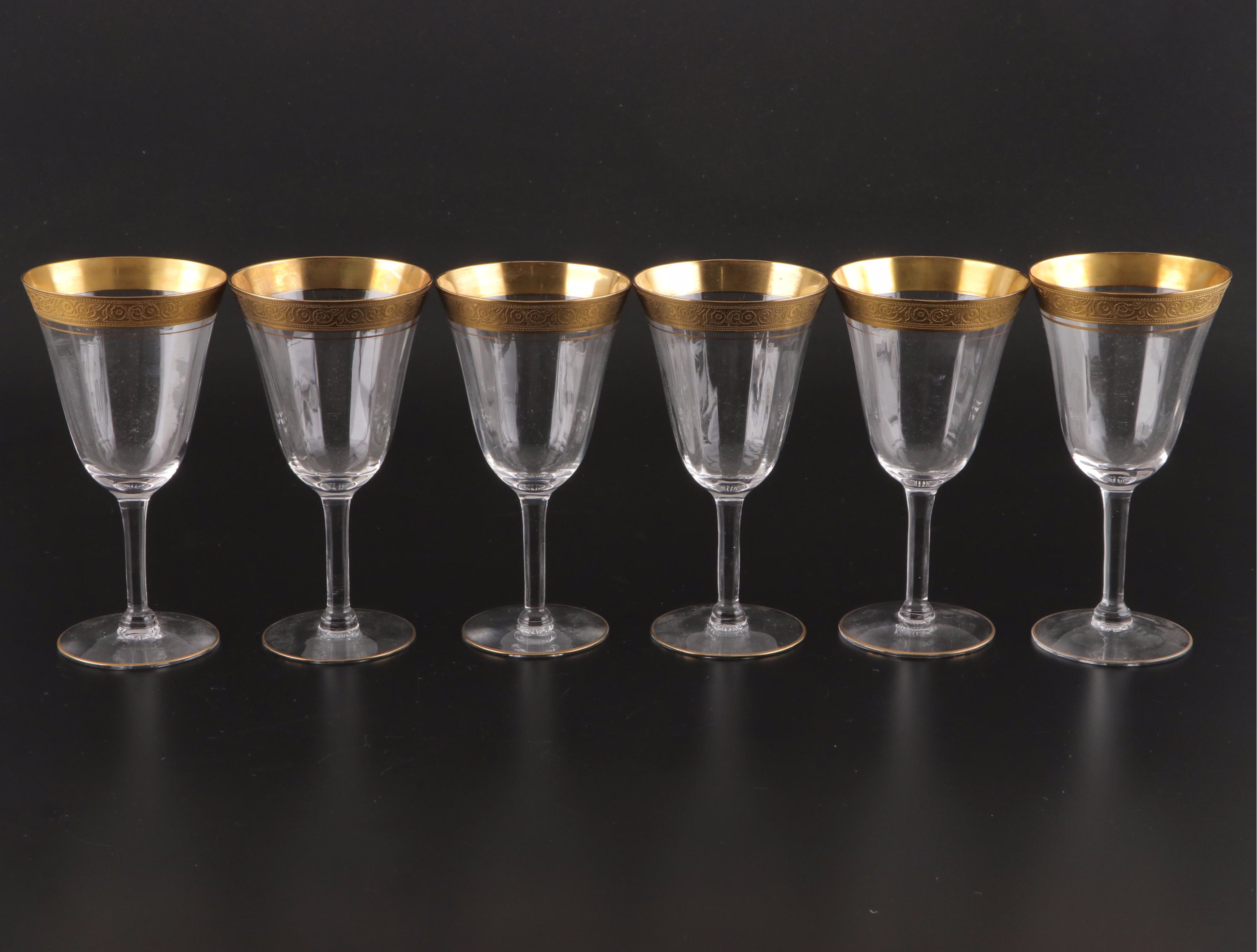 Tiffin-Franciscan "Minton" Gilt Encrusted Optic Glass Drinkware, 1930-1967
