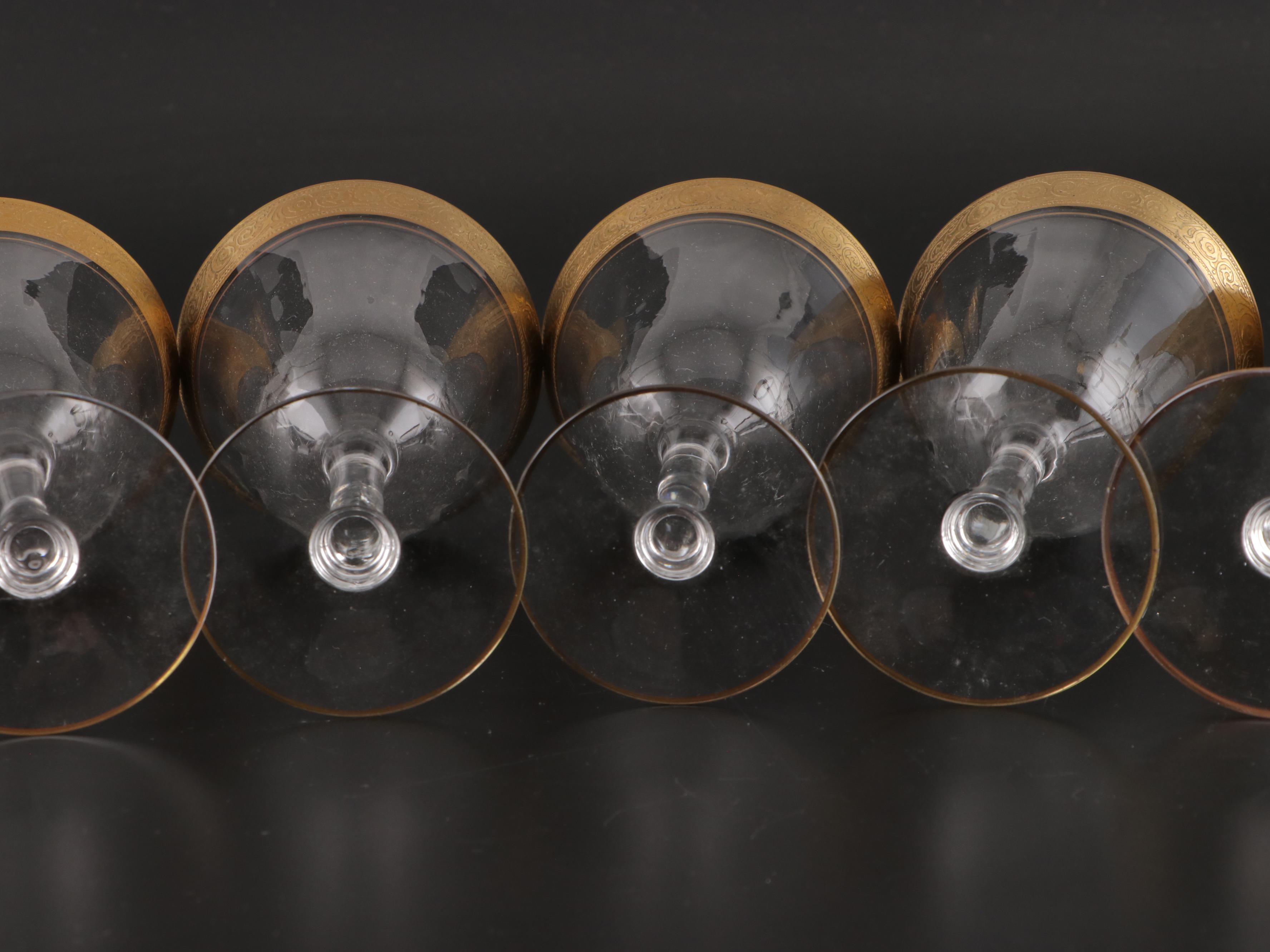 Tiffin-Franciscan "Minton" Gilt Encrusted Optic Glass Drinkware, 1930-1967