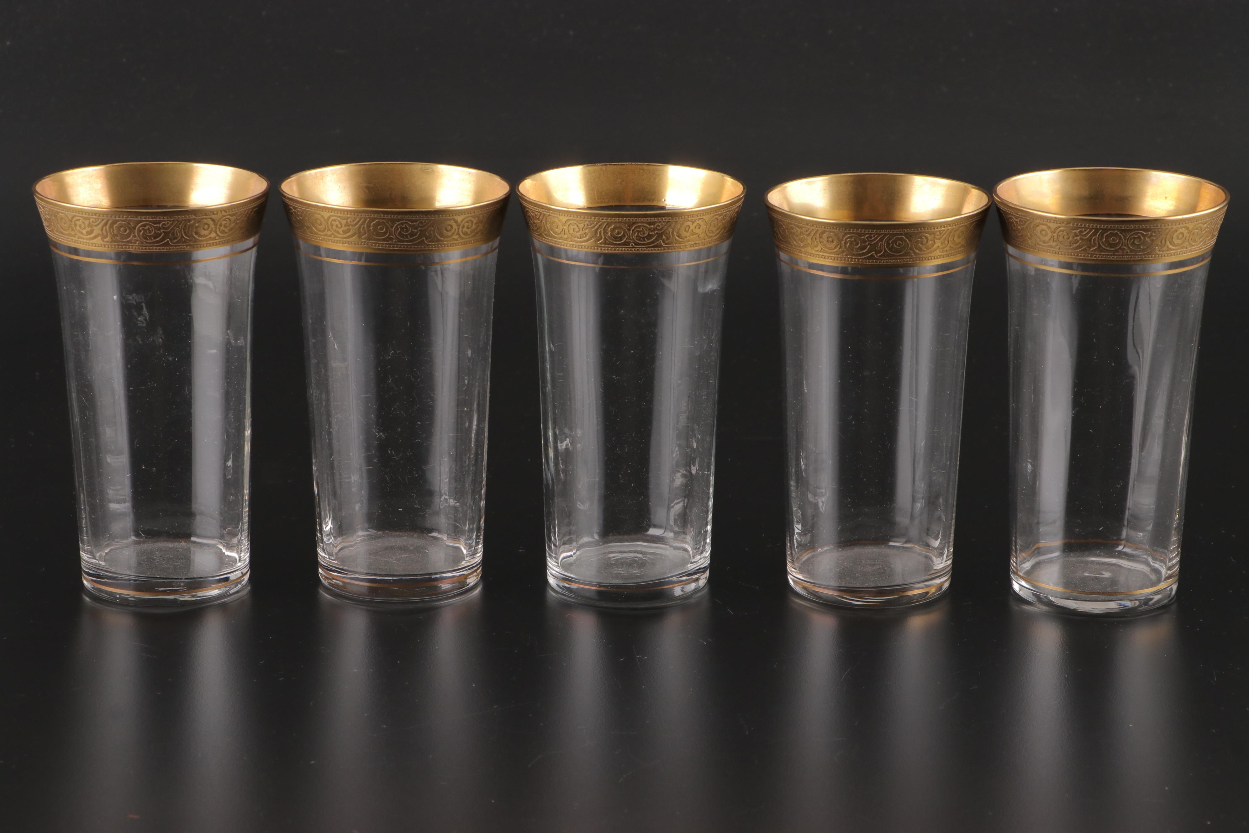Tiffin-Franciscan "Minton" Gilt Encrusted Optic Glass Drinkware, 1930-1967