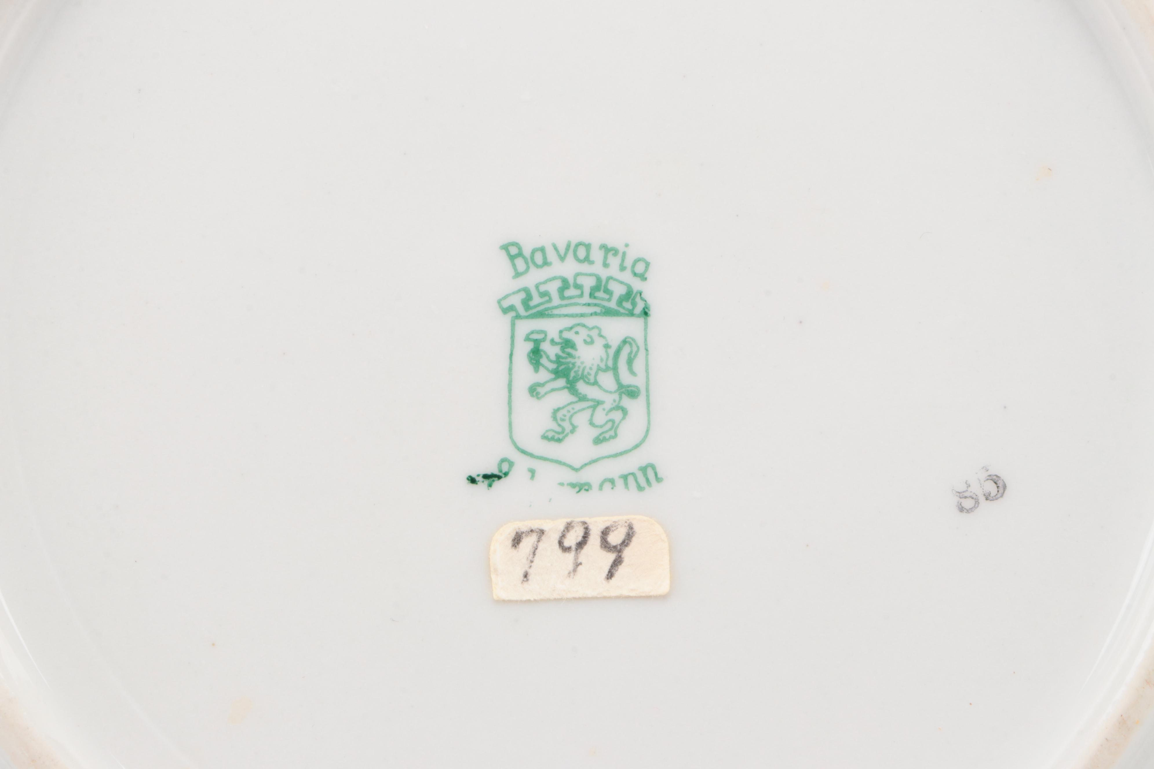 Schumann Pierced Rim Fruit Motif Porcelain Plates with Fostoria Glass Candy Box