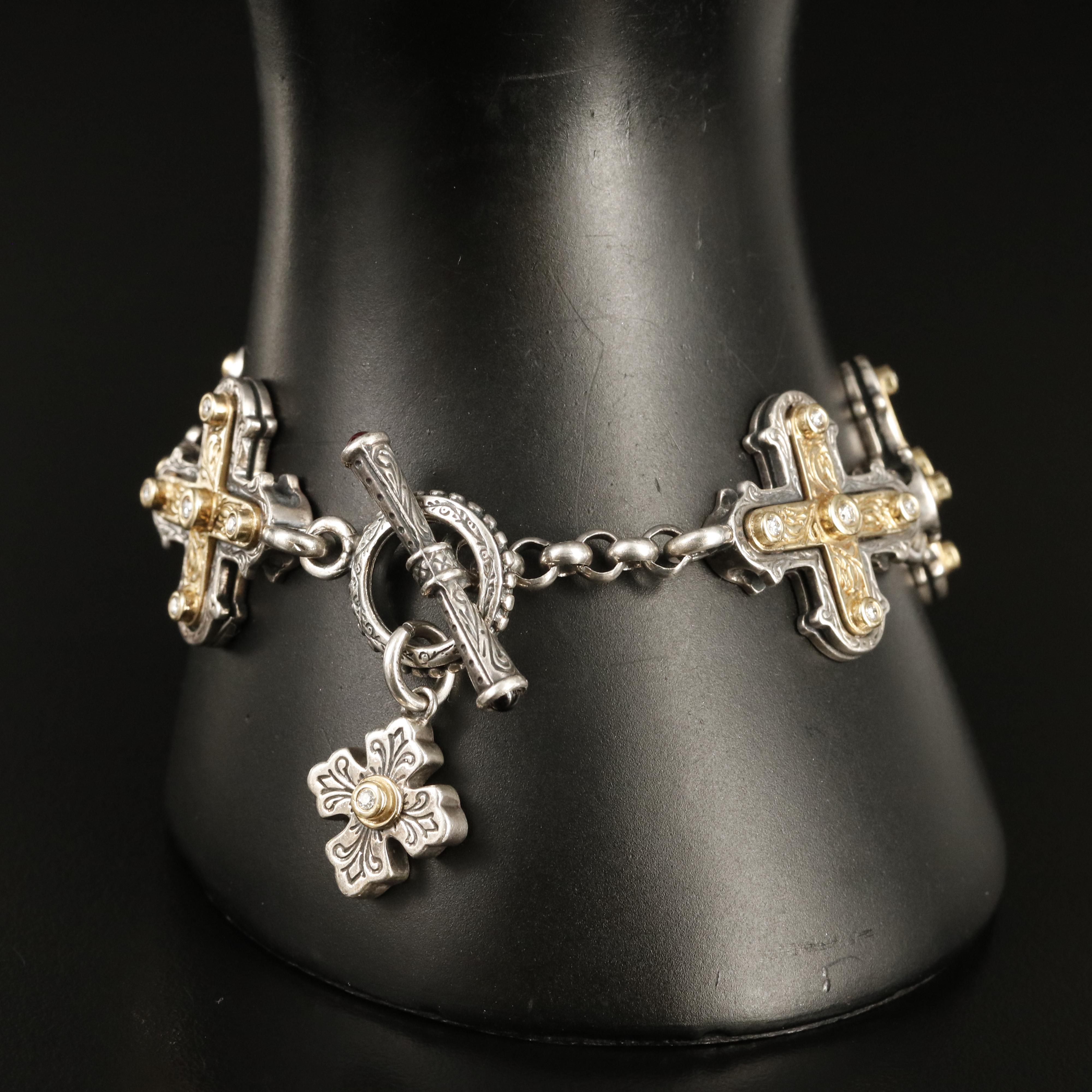 Konstantino Sterling Diamond Maltese Cross Bracelet with 18K Accent