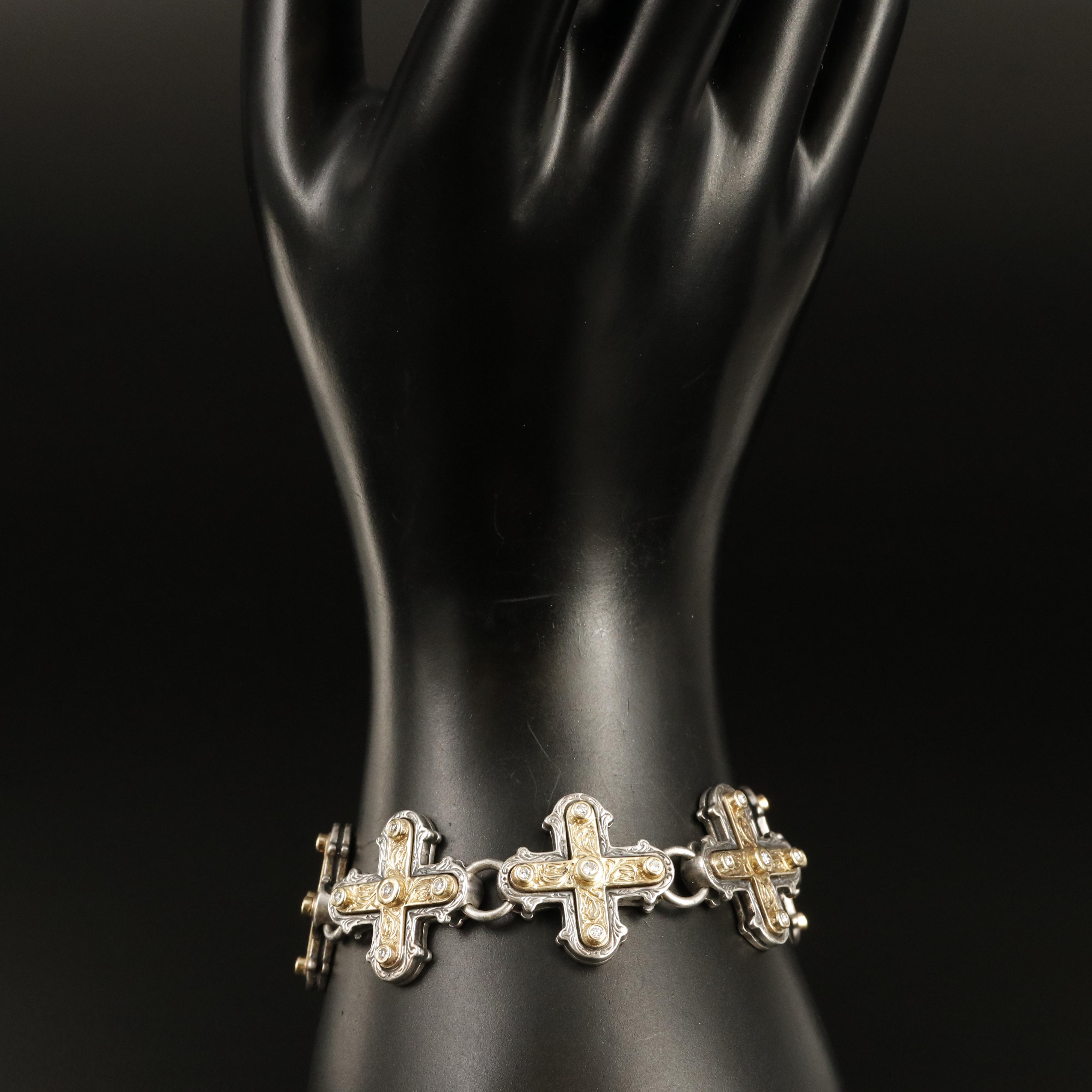 Konstantino Sterling Diamond Maltese Cross Bracelet with 18K Accent