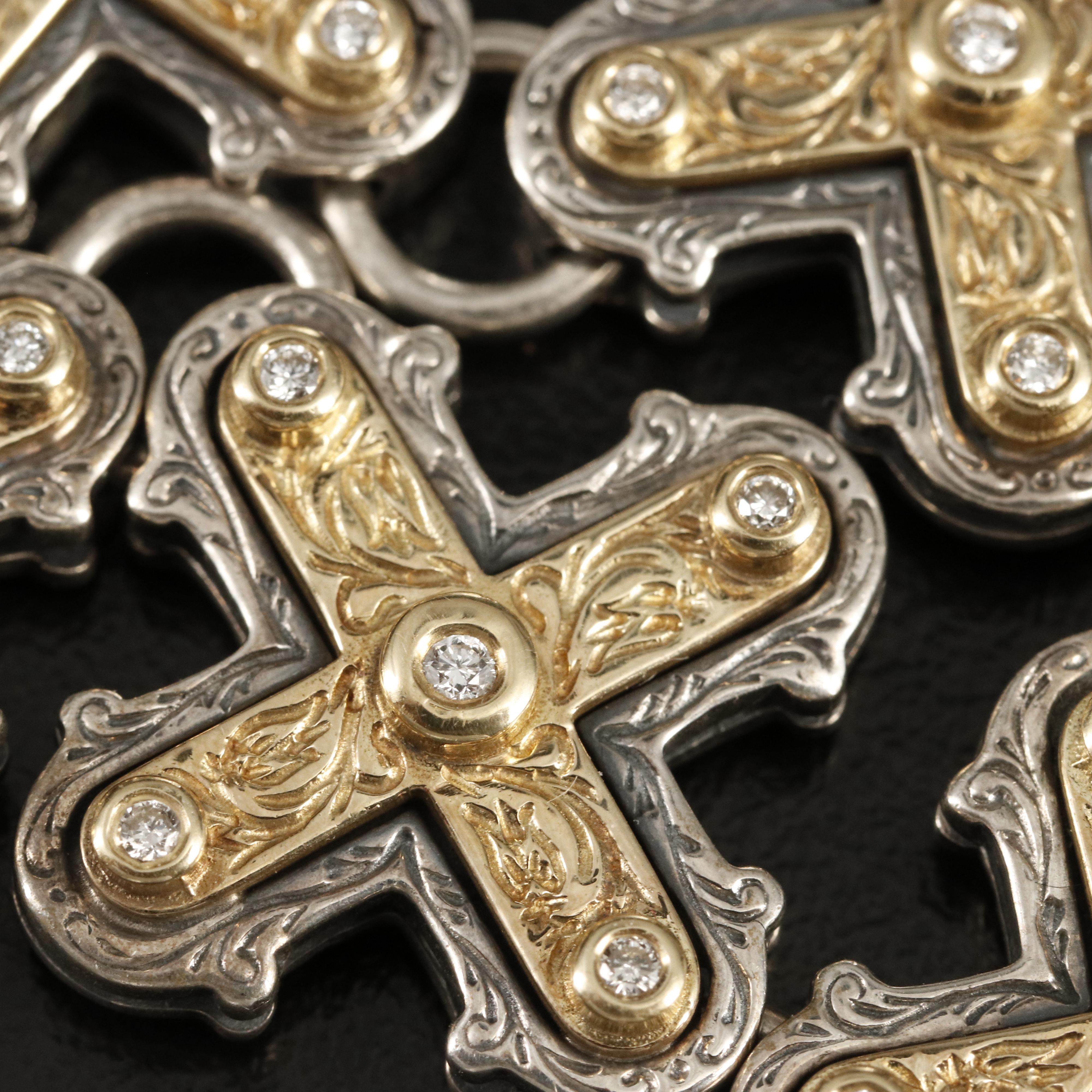 Konstantino Sterling Diamond Maltese Cross Bracelet with 18K Accent