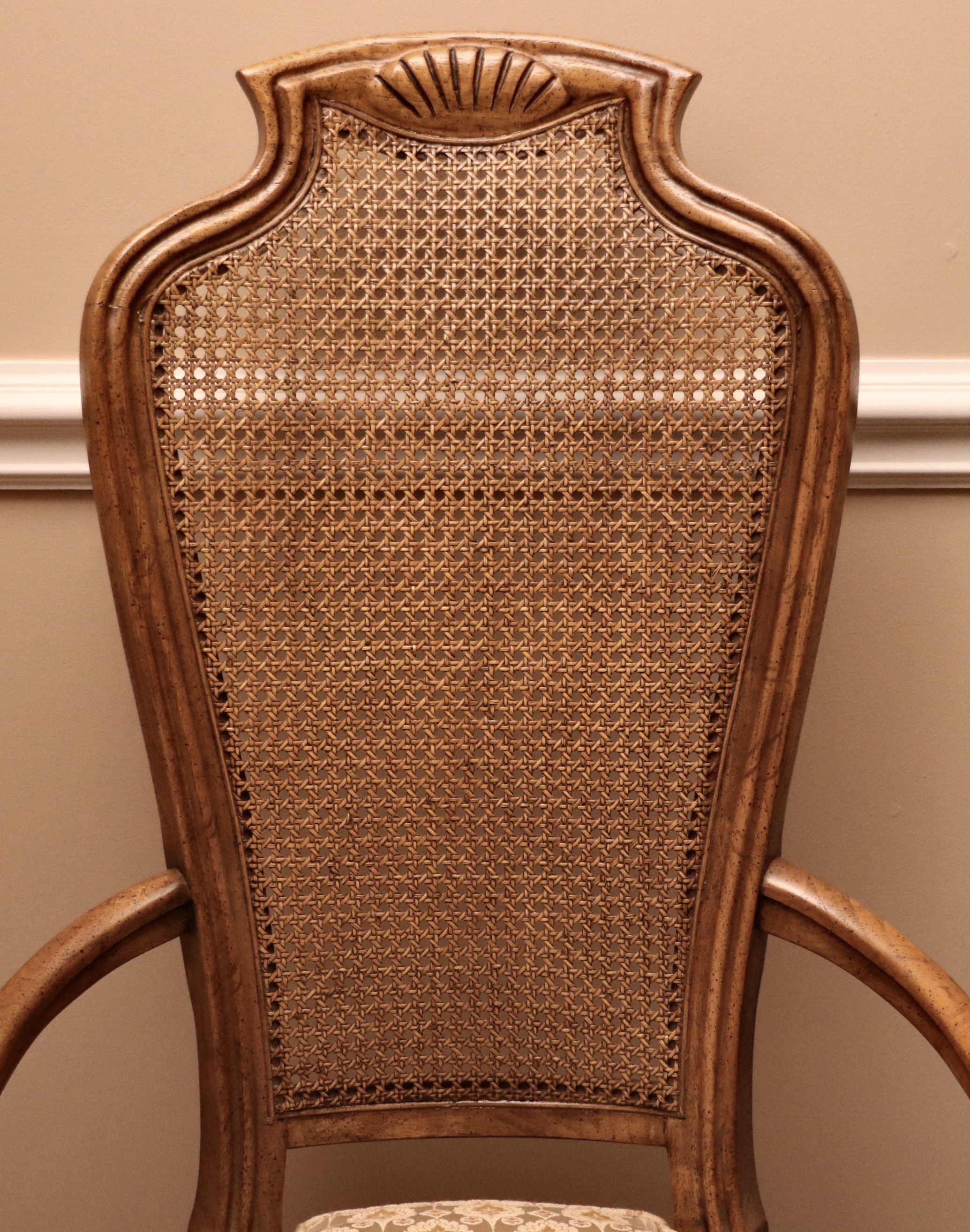 Drexel Heritage "Sketchbook" Burl and Pecan Dining Table and Cane-Back Chairs