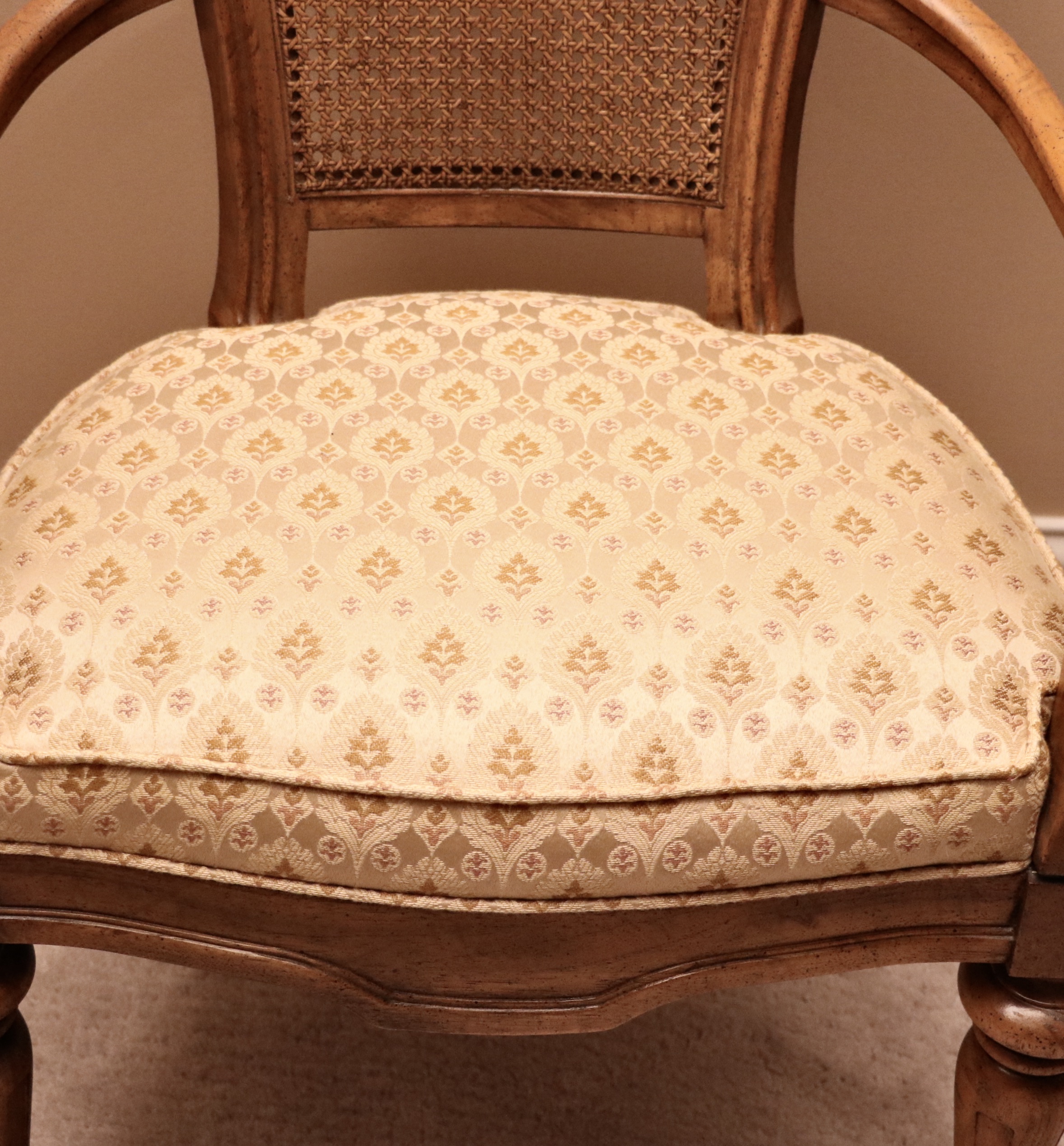 Drexel Heritage "Sketchbook" Burl and Pecan Dining Table and Cane-Back Chairs