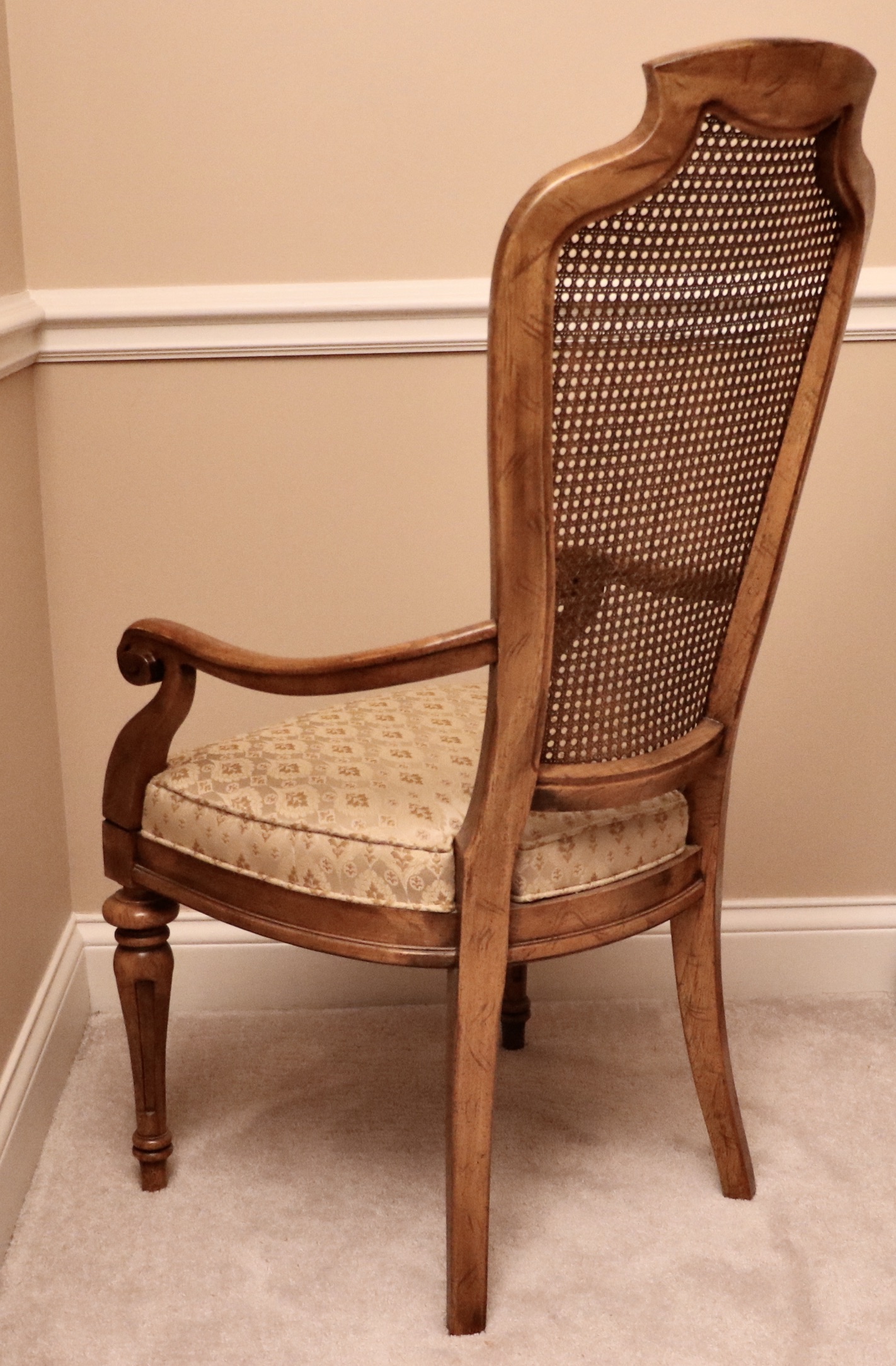 Drexel Heritage "Sketchbook" Burl and Pecan Dining Table and Cane-Back Chairs