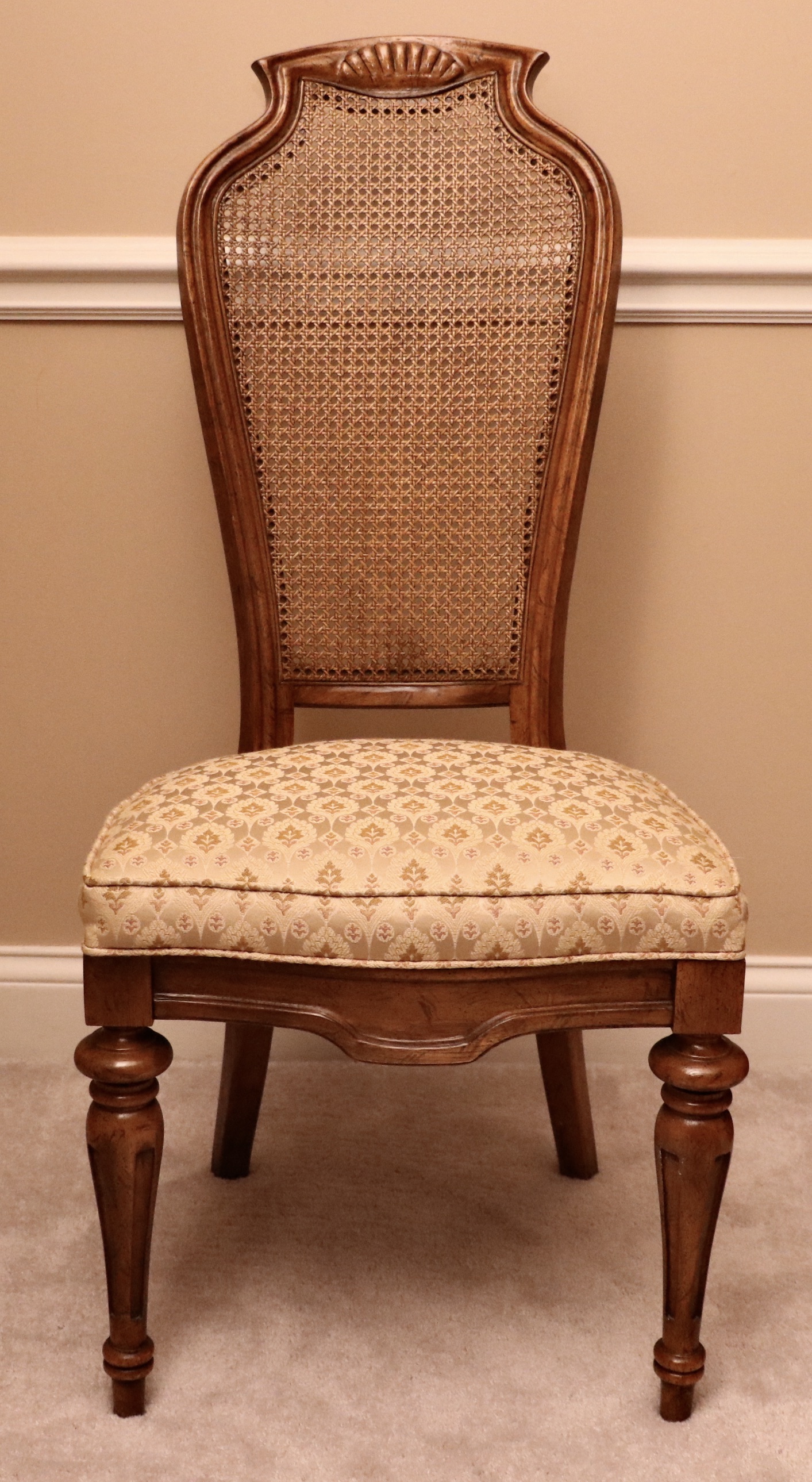 Drexel Heritage "Sketchbook" Burl and Pecan Dining Table and Cane-Back Chairs