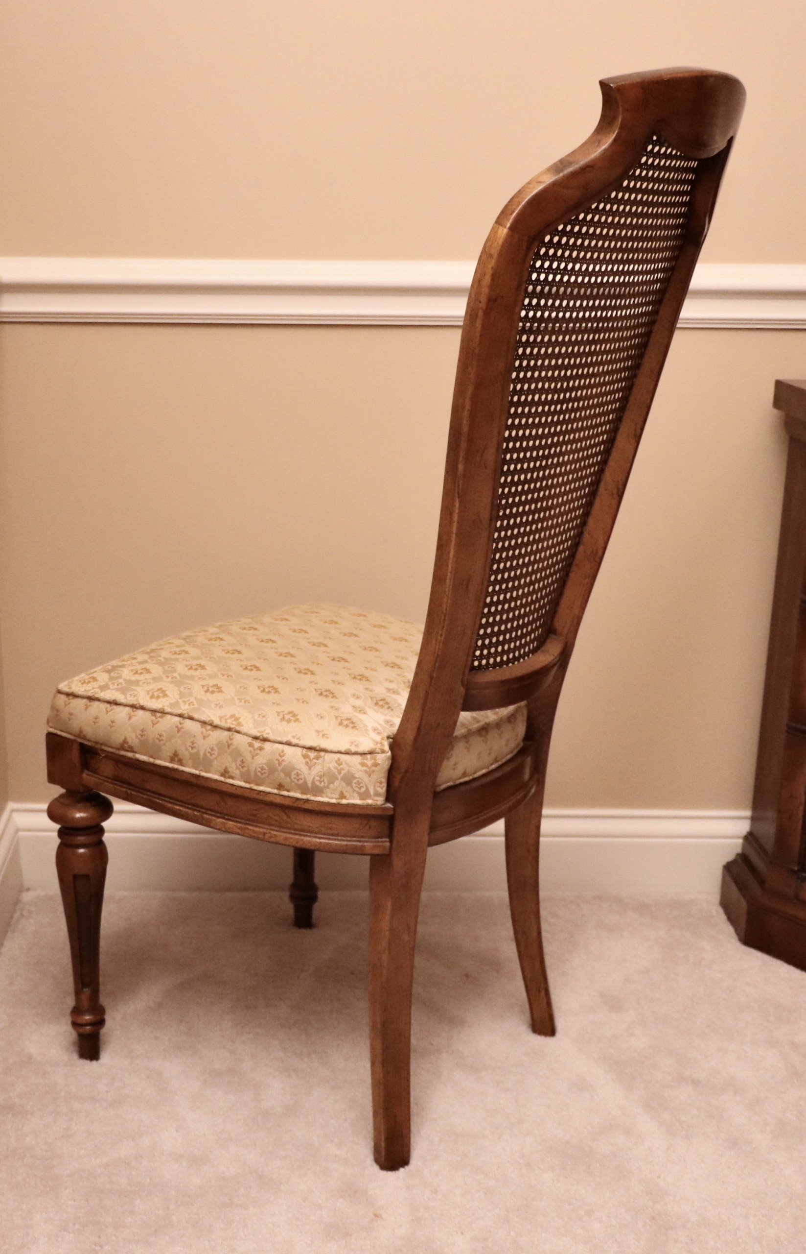 Drexel Heritage "Sketchbook" Burl and Pecan Dining Table and Cane-Back Chairs