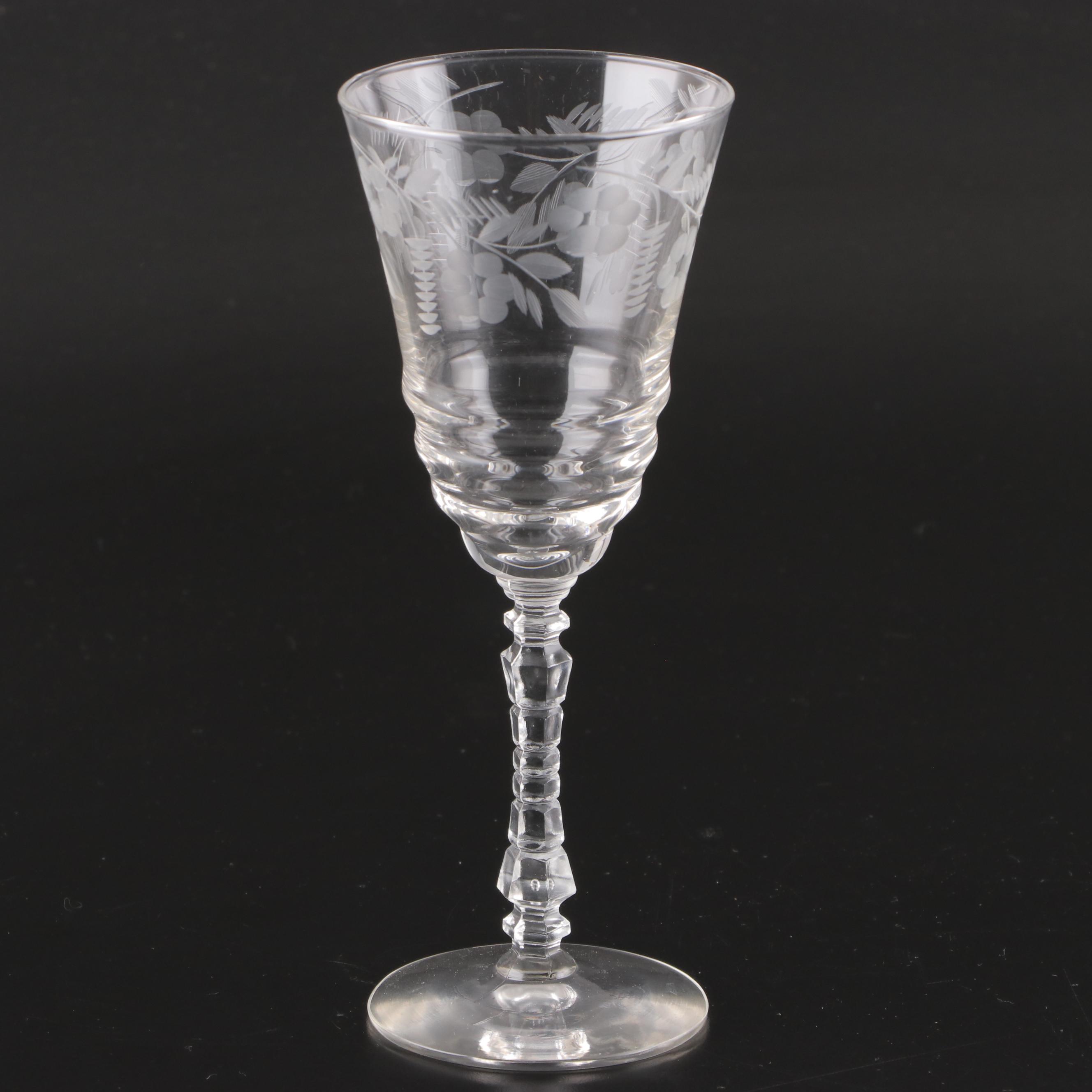 Rock Sharpe Cut Floral Motif Glass Water Goblets, circa 1945