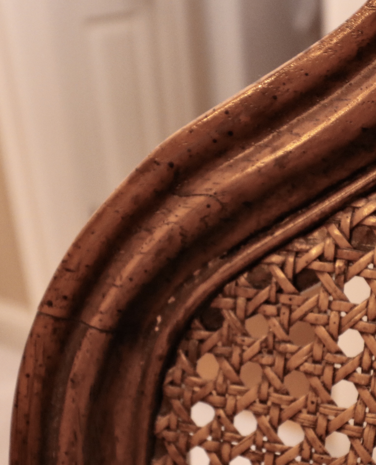 Drexel Heritage "Sketchbook" Burl and Pecan Dining Table and Cane-Back Chairs