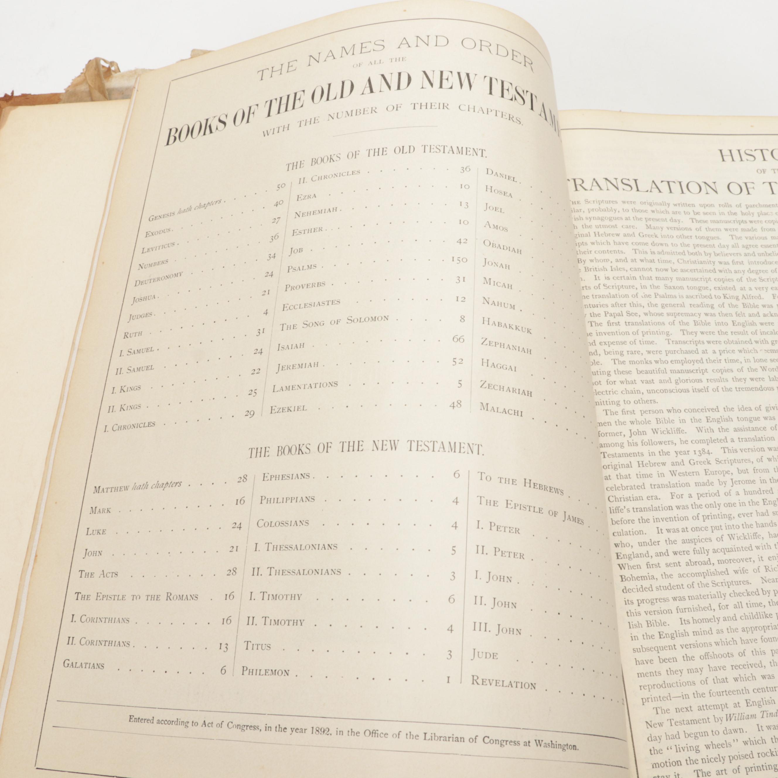 Leather Bound Self-Pronouncing Holy Bible, 1892