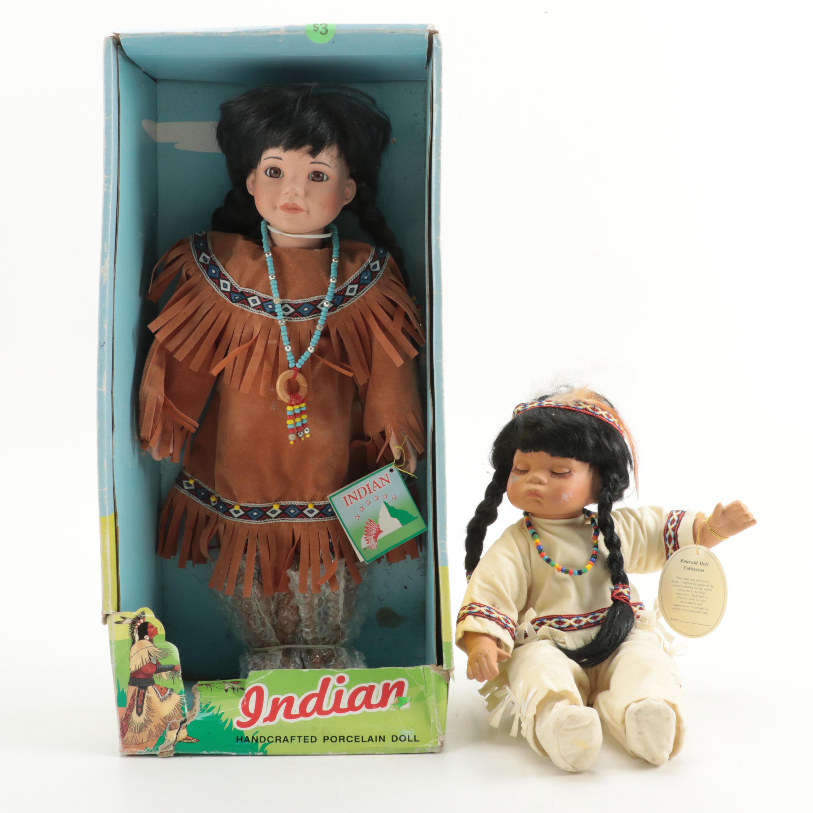 Royal Heirloom and Emerald Collection Native American Style Bisque Dolls