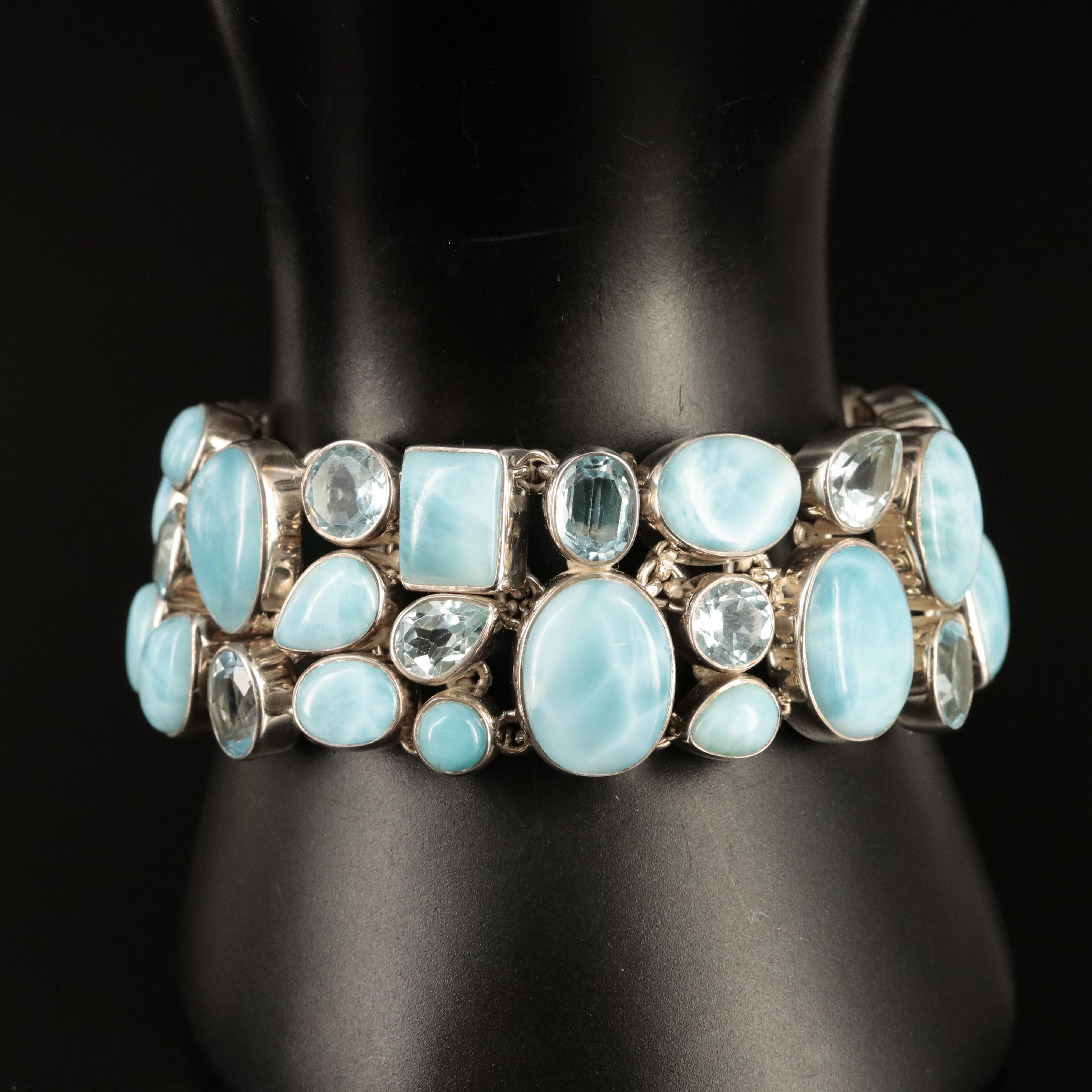 Sterling Larimar and Sky Blue Topaz Bracelet