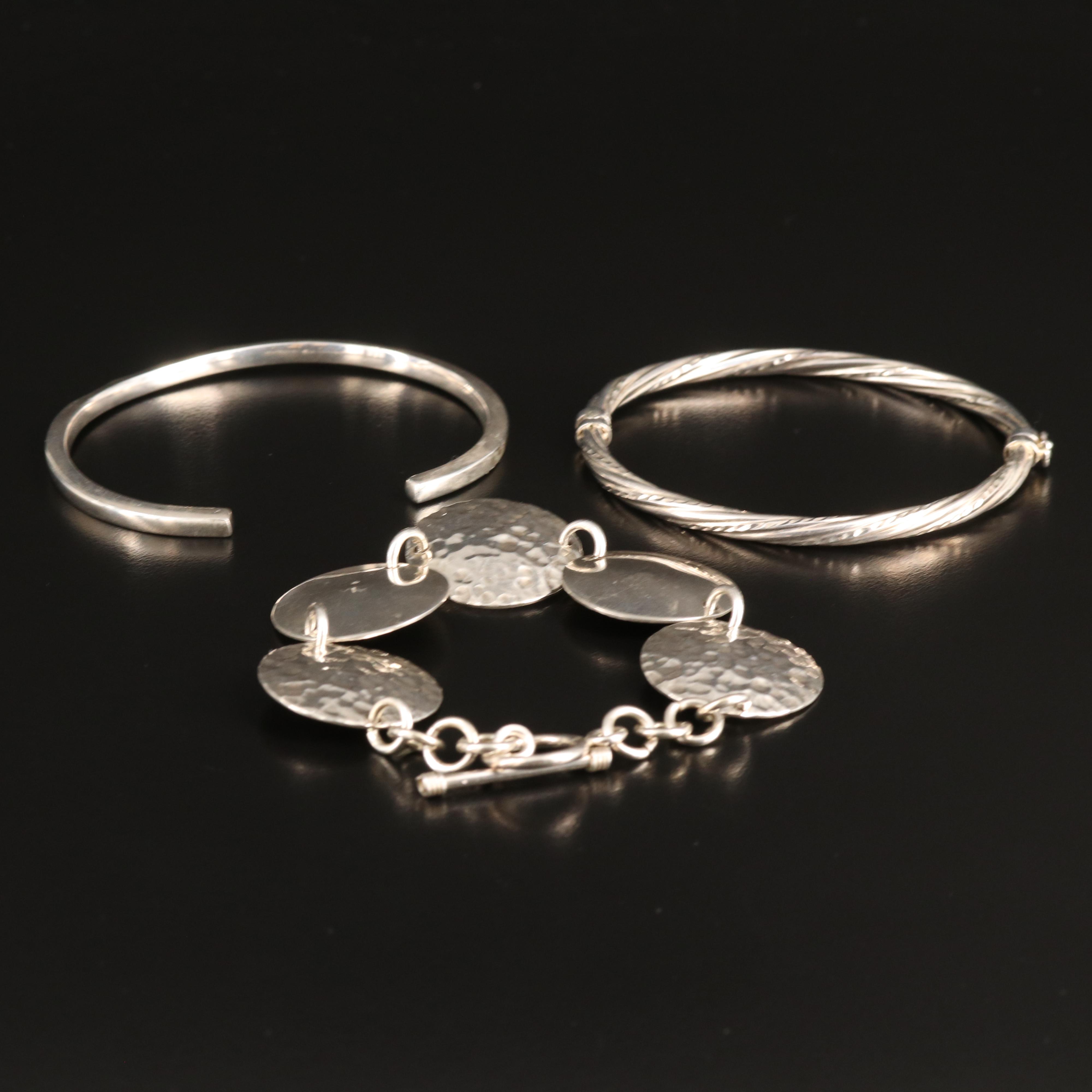 Sterling Cuff, Hinged Bangle and Circle Link Bracelets