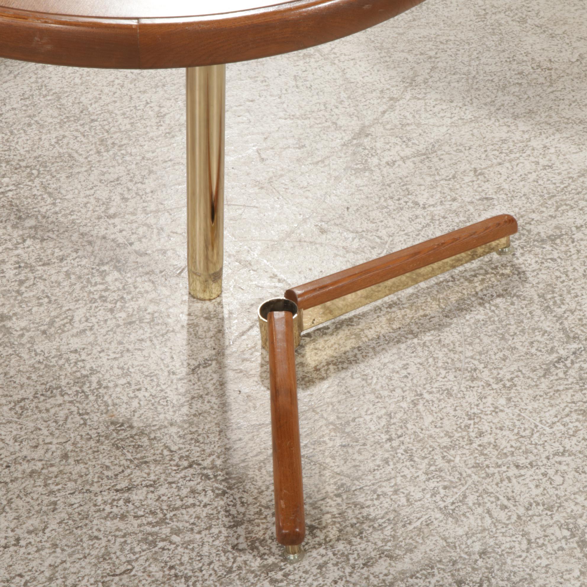 Chromcraft Modernist Oak and Brass Seven-Piece Dining Set, circa 1980