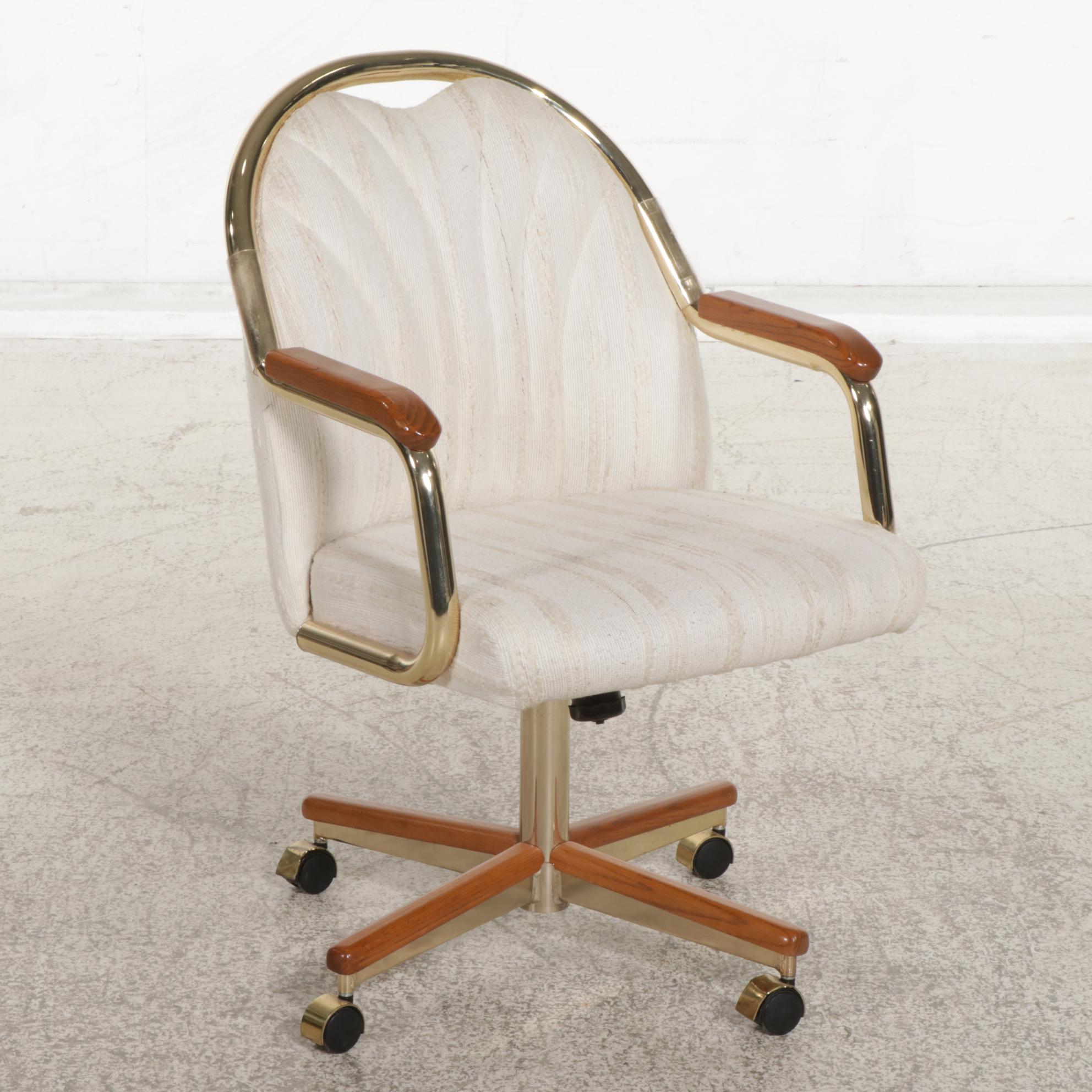 Chromcraft Modernist Oak and Brass Seven-Piece Dining Set, circa 1980