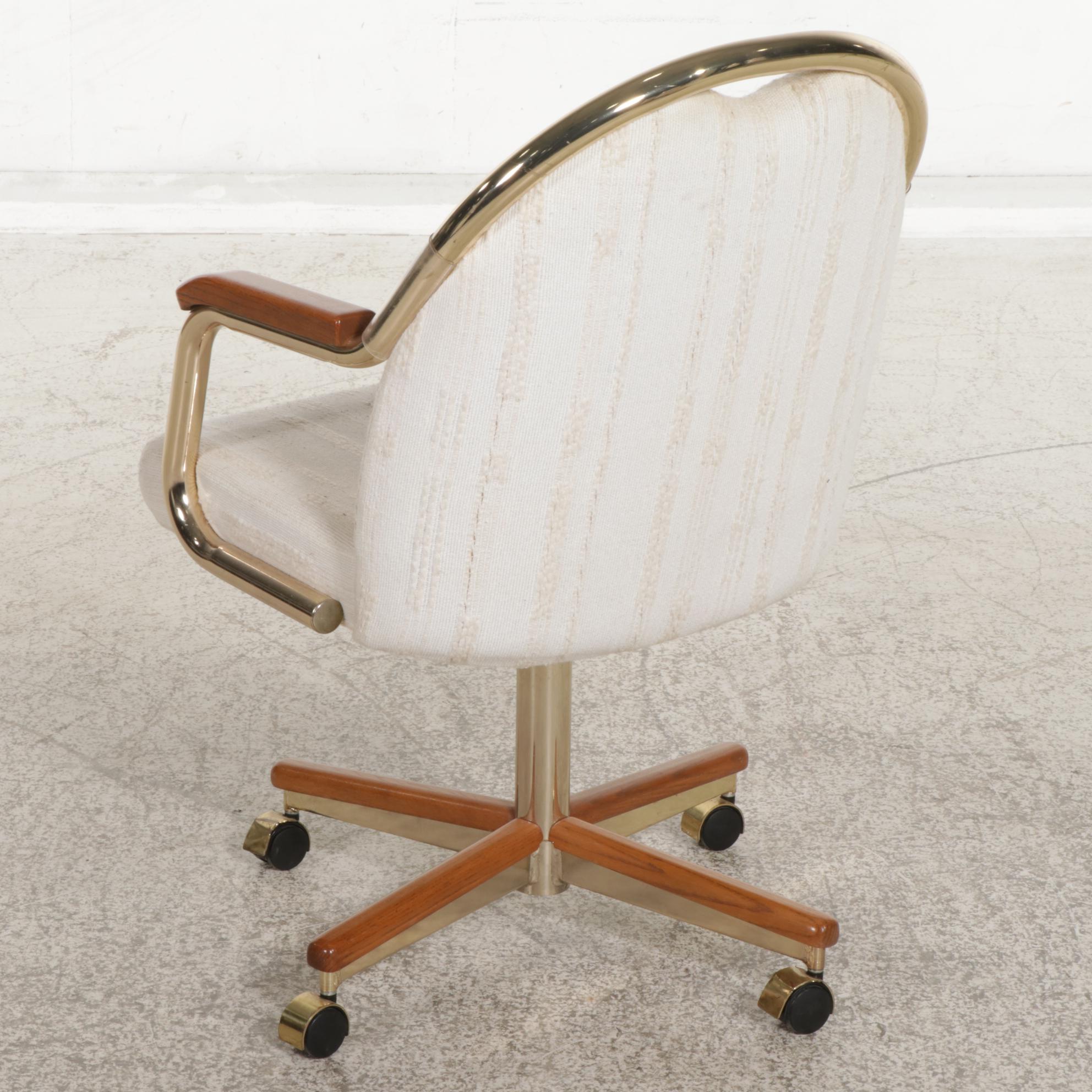 Chromcraft Modernist Oak and Brass Seven-Piece Dining Set, circa 1980