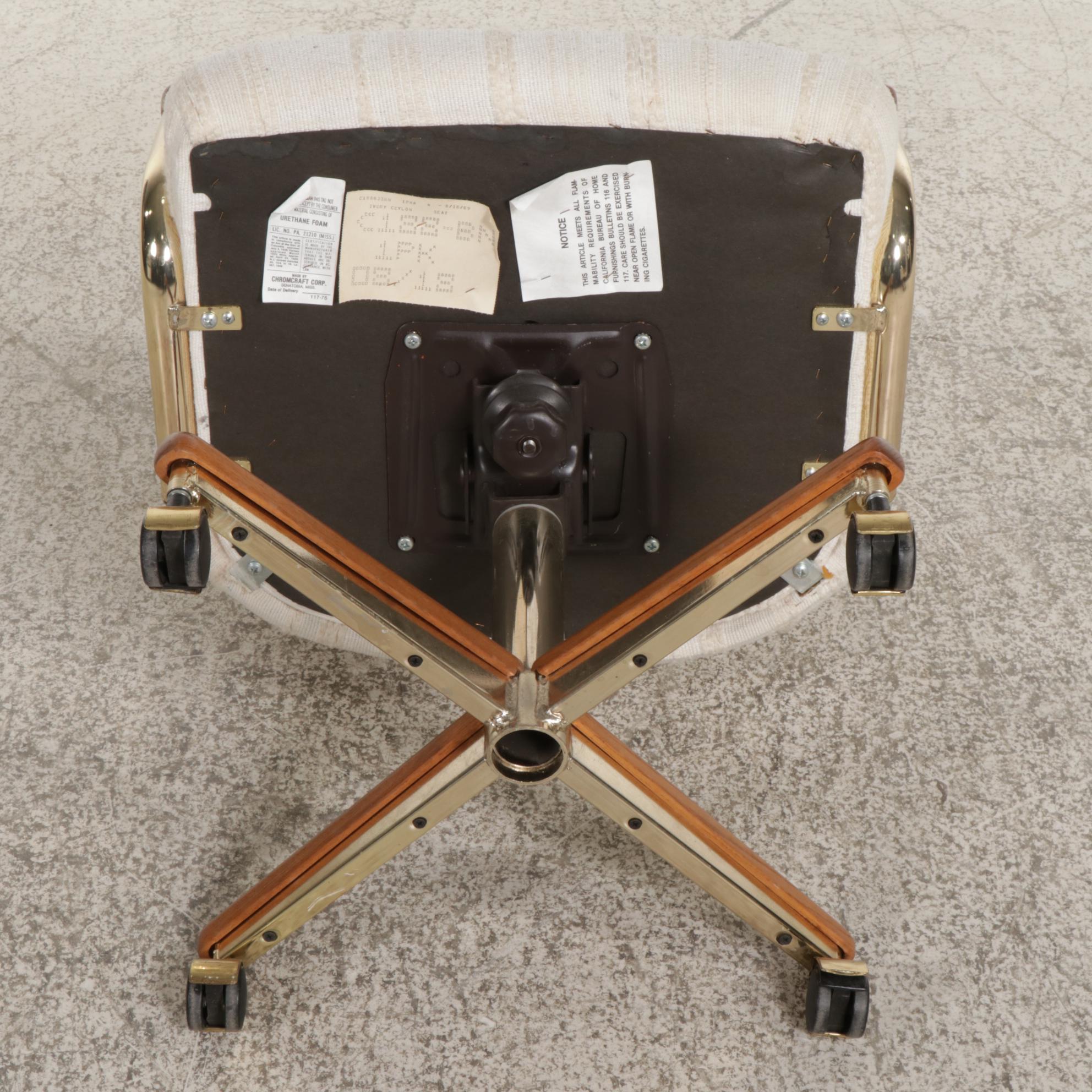 Chromcraft Modernist Oak and Brass Seven-Piece Dining Set, circa 1980