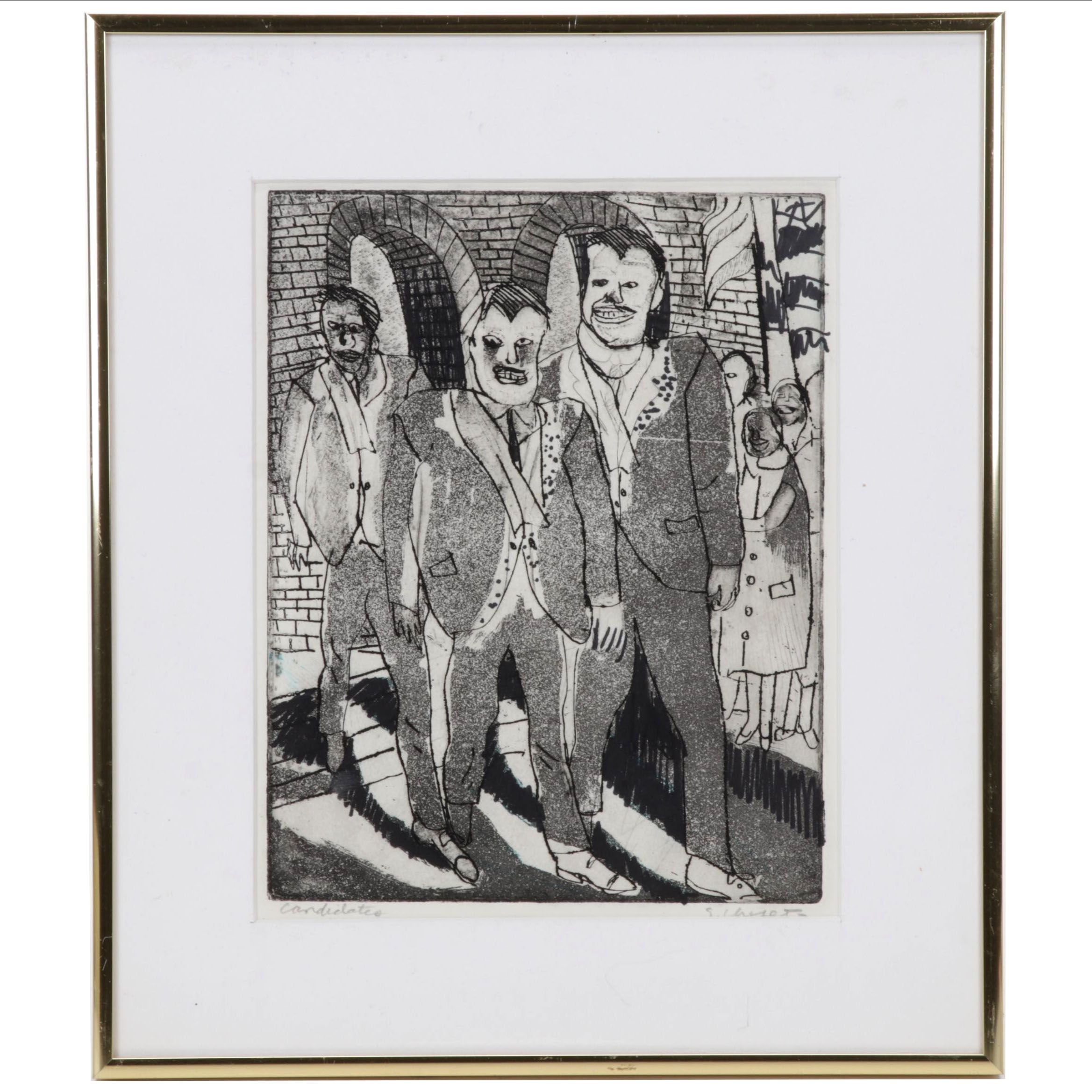 Sidney Chafetz Etching and Aquatint "Candidates," 1966