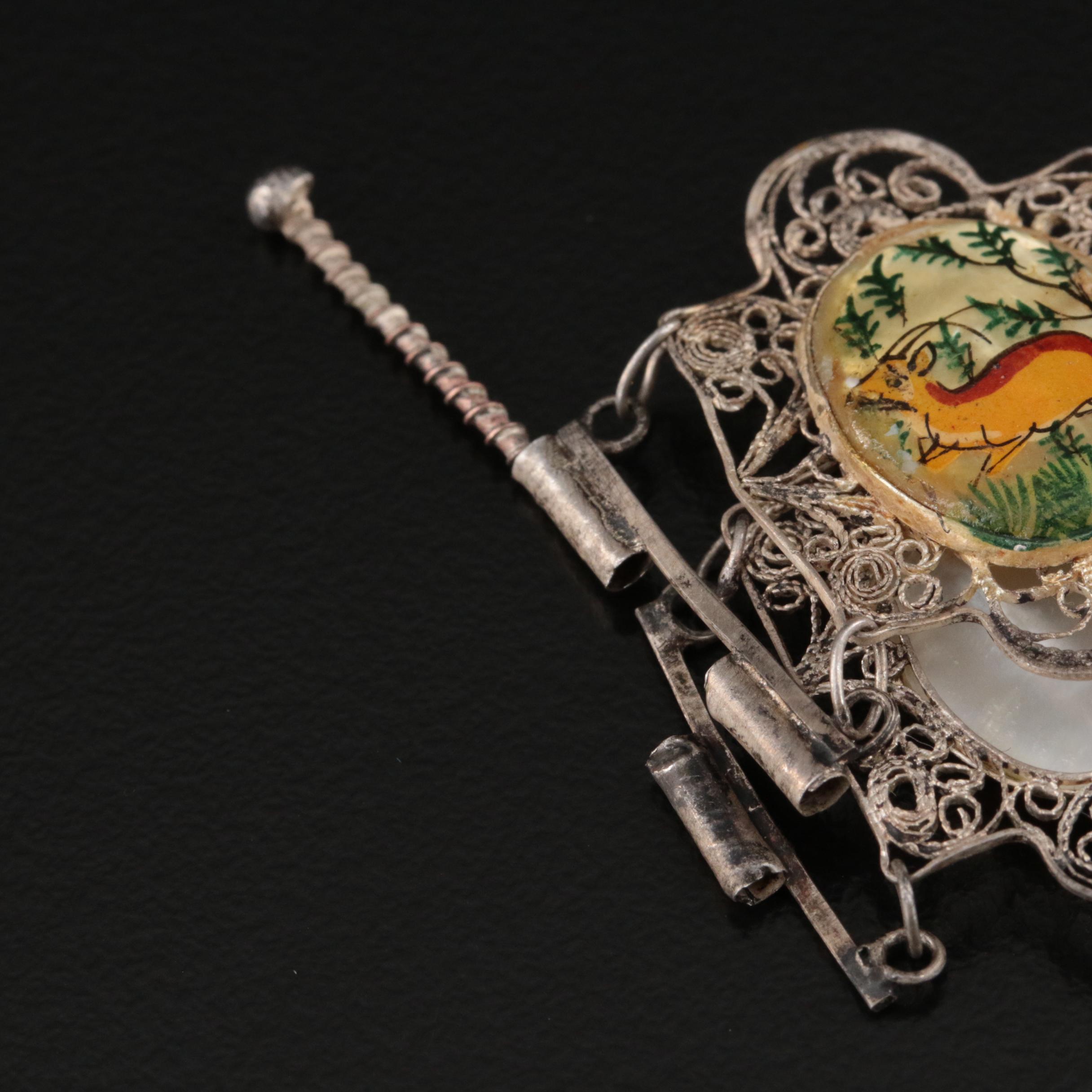 Sterling Mother-of-Pearl Filigree Floral and Nature Theme Panel Bracelet