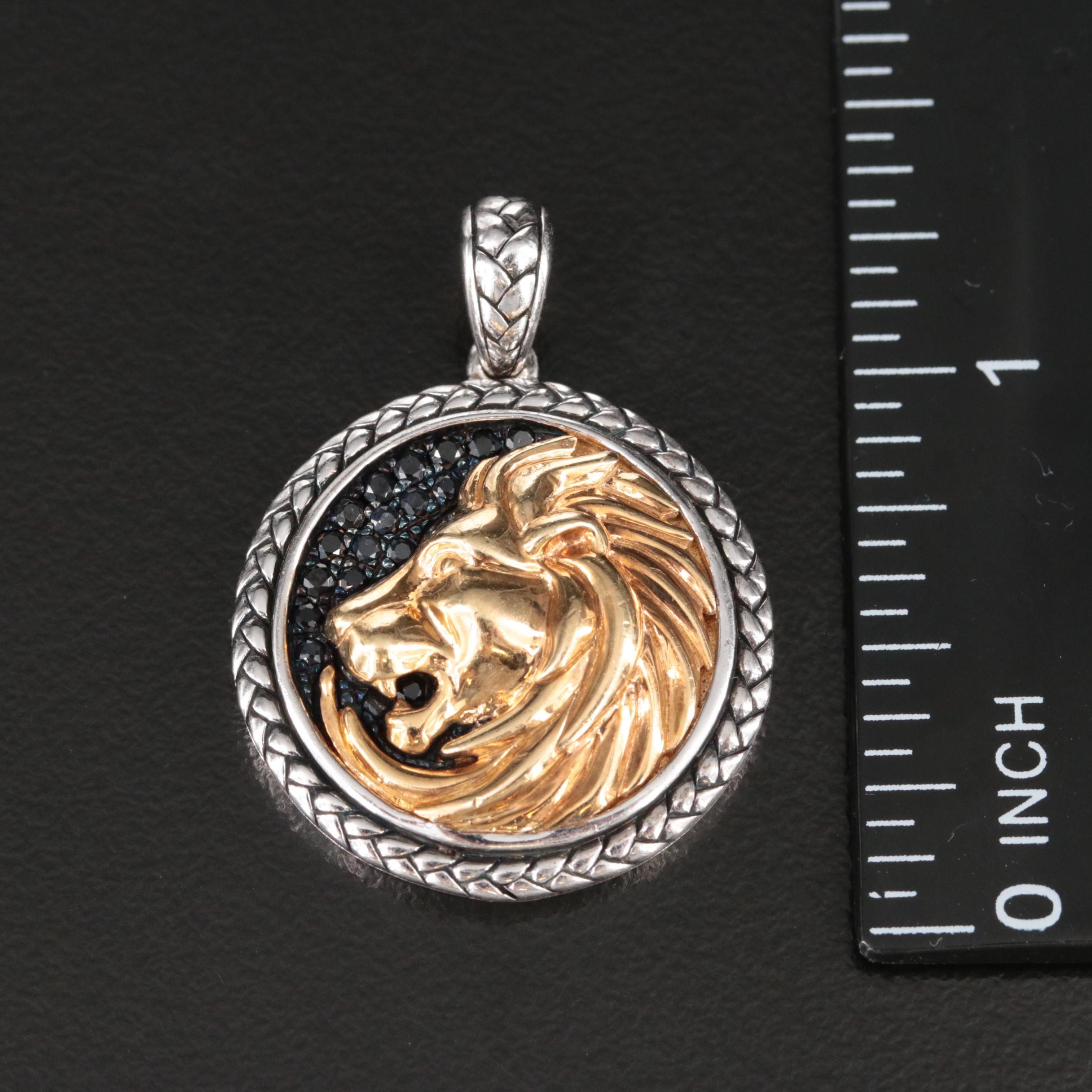 EFFY Sterling Black Sapphire Lion Head Pendant