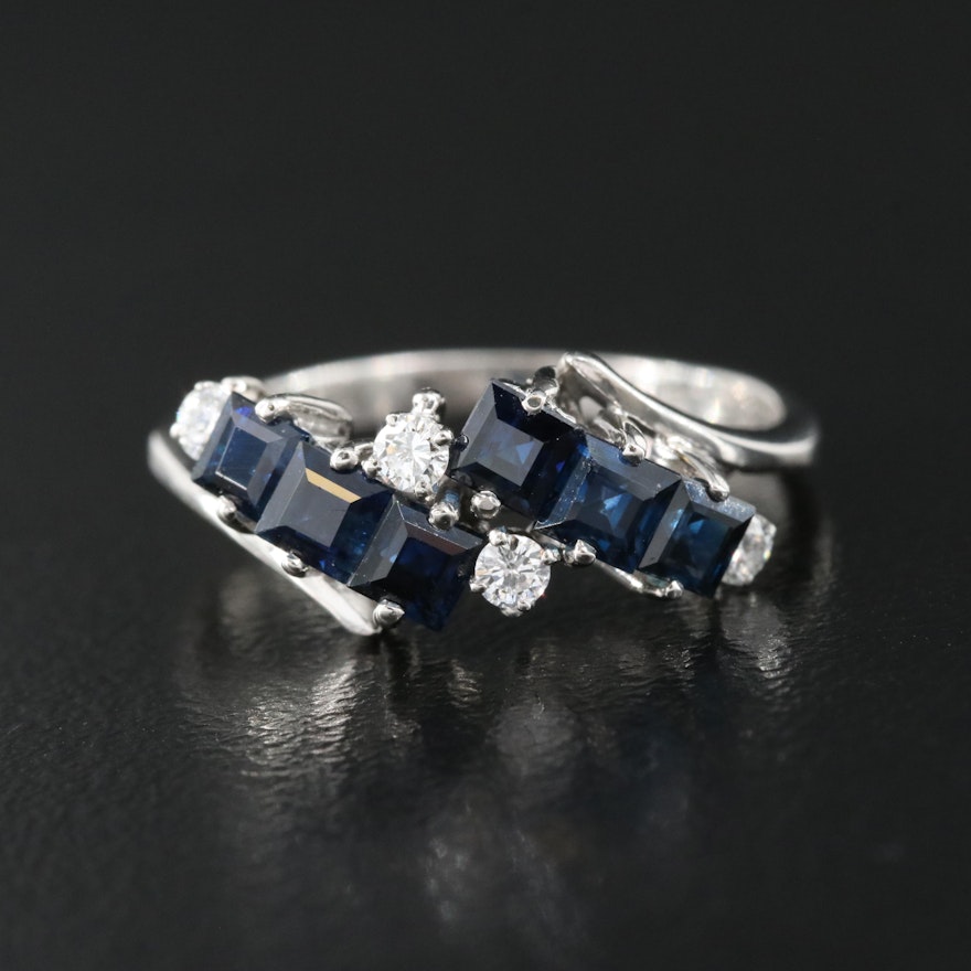 Platinum Sapphire and Diamond Bypass Ring