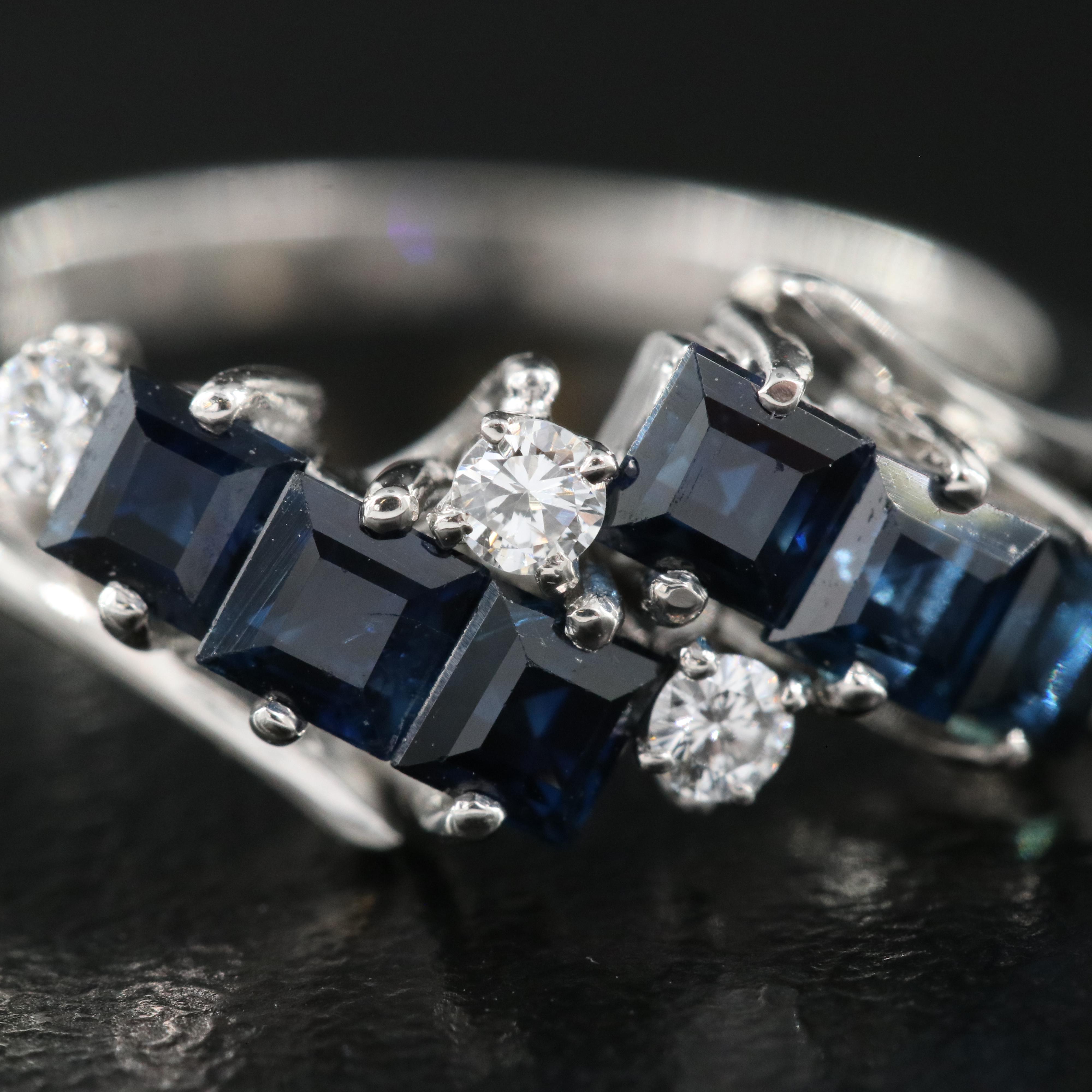 Platinum Sapphire and Diamond Bypass Ring