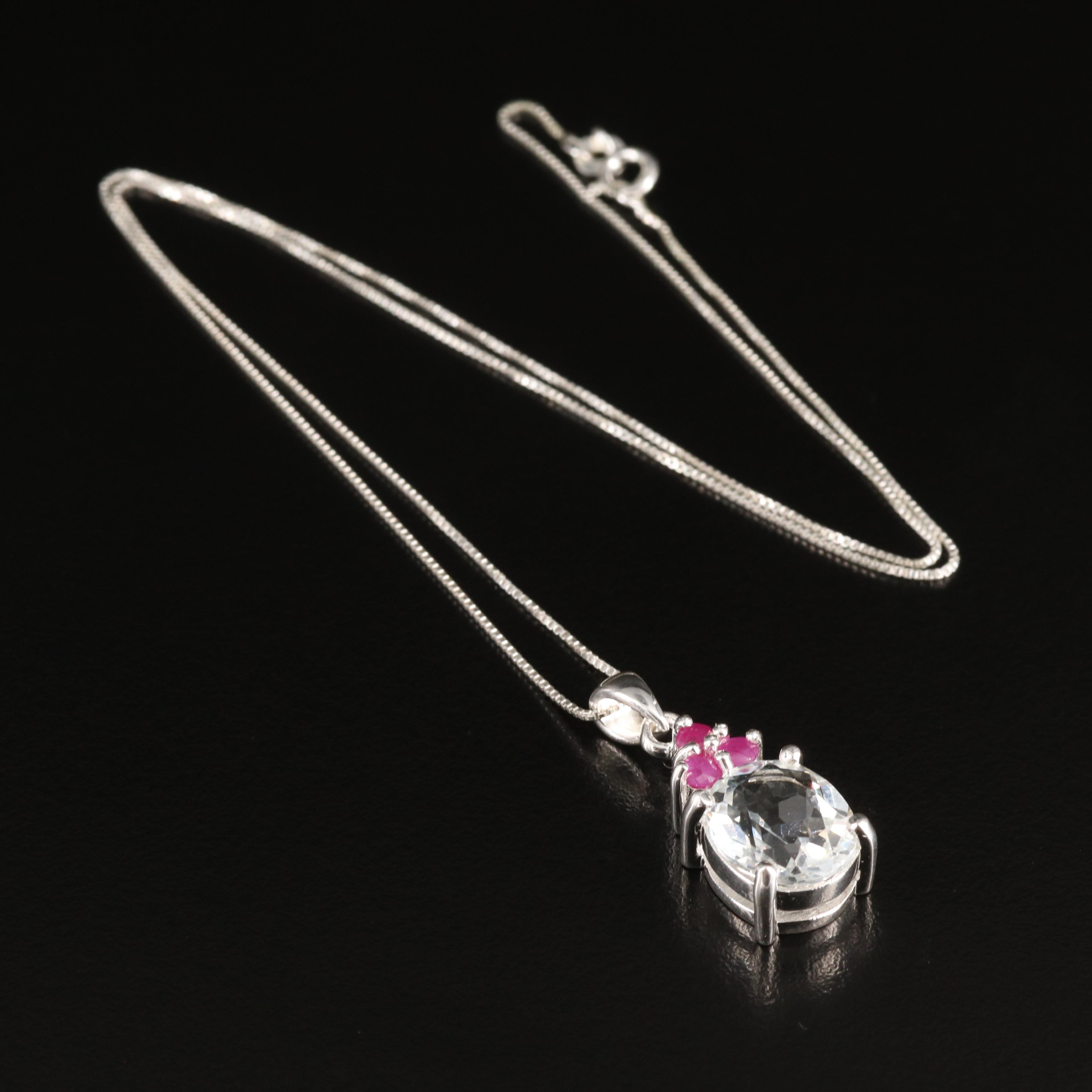 Sterling Topaz and Ruby Ring and Necklace
