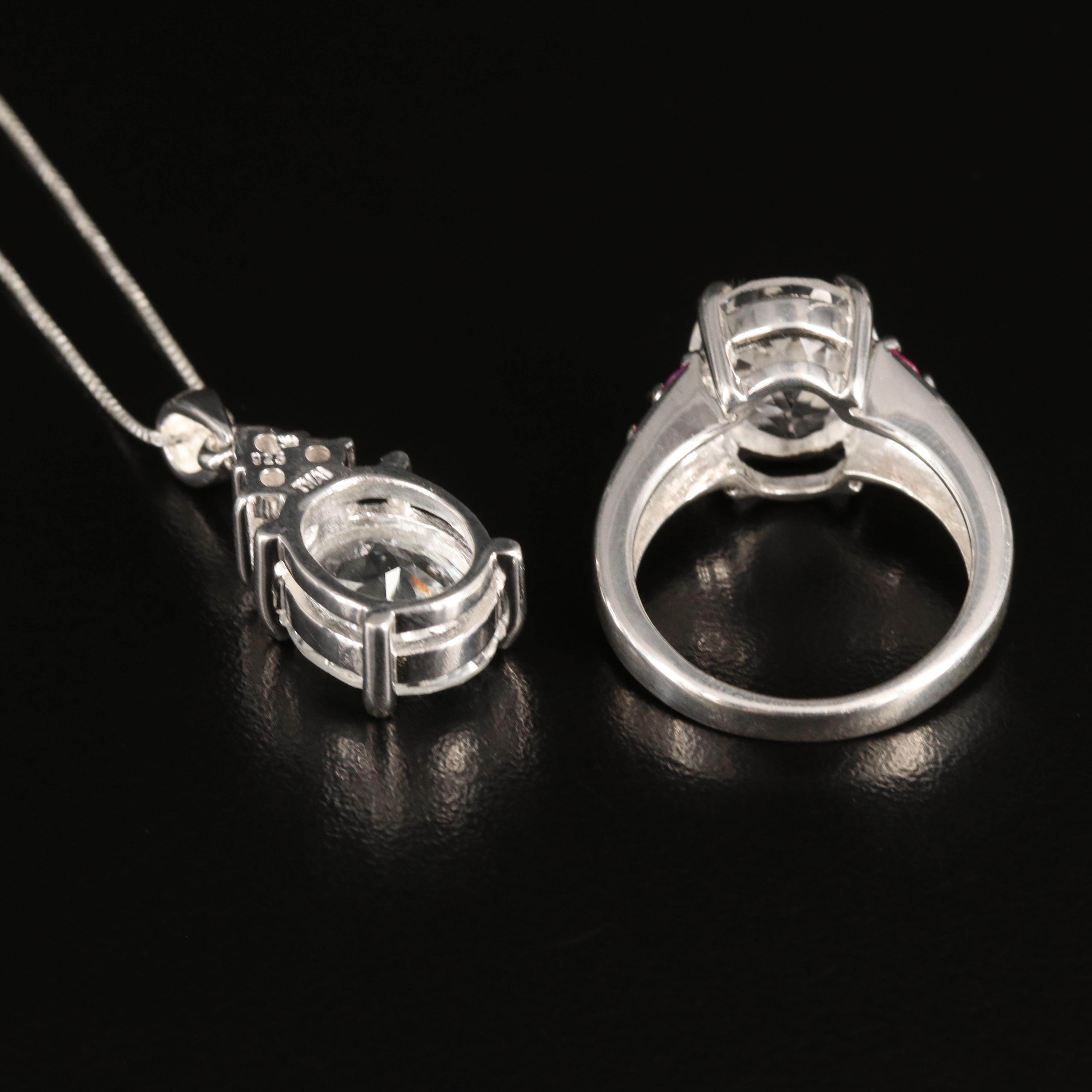 Sterling Topaz and Ruby Ring and Necklace