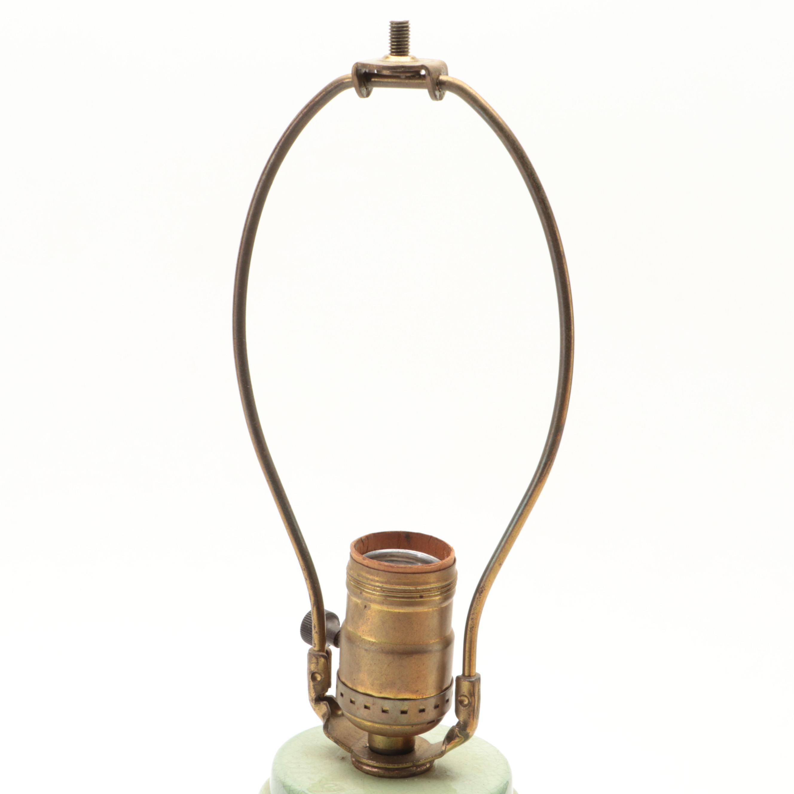 Craquelure Finish Ceramic Lamp with Whip-Stitched Drum Shade