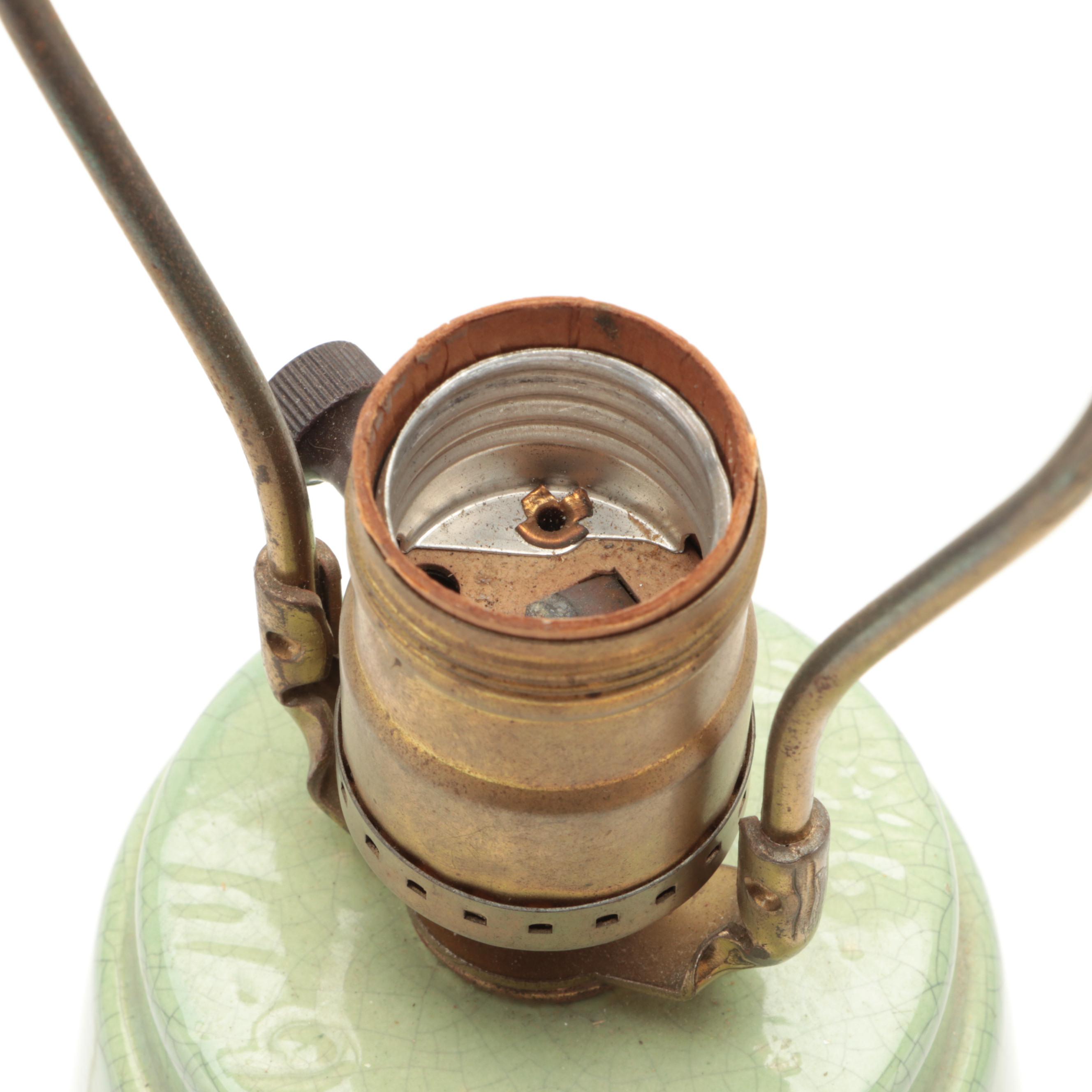 Craquelure Finish Ceramic Lamp with Whip-Stitched Drum Shade