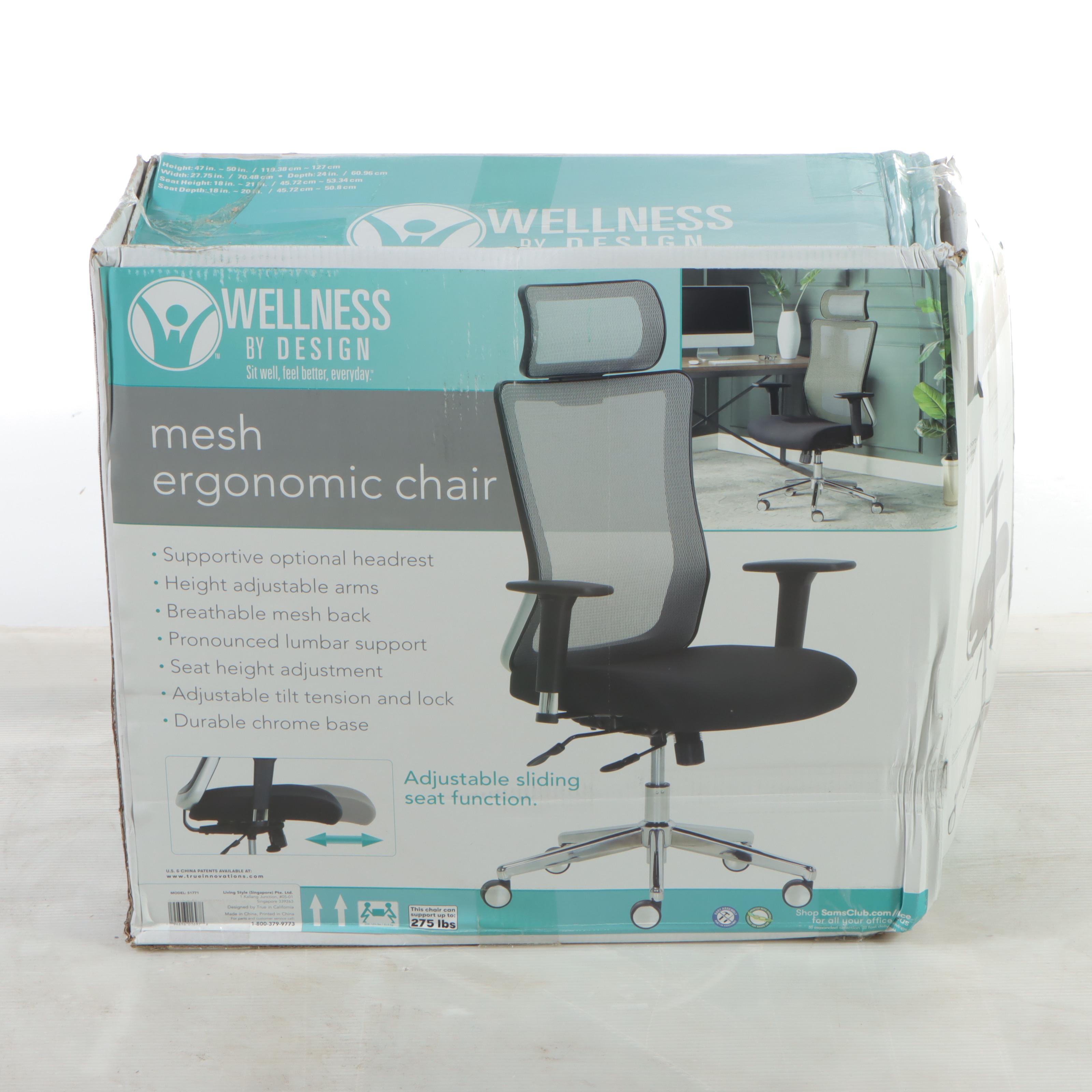 Wellness by Design Ergonomic Mesh Back Office Chair With Headrest