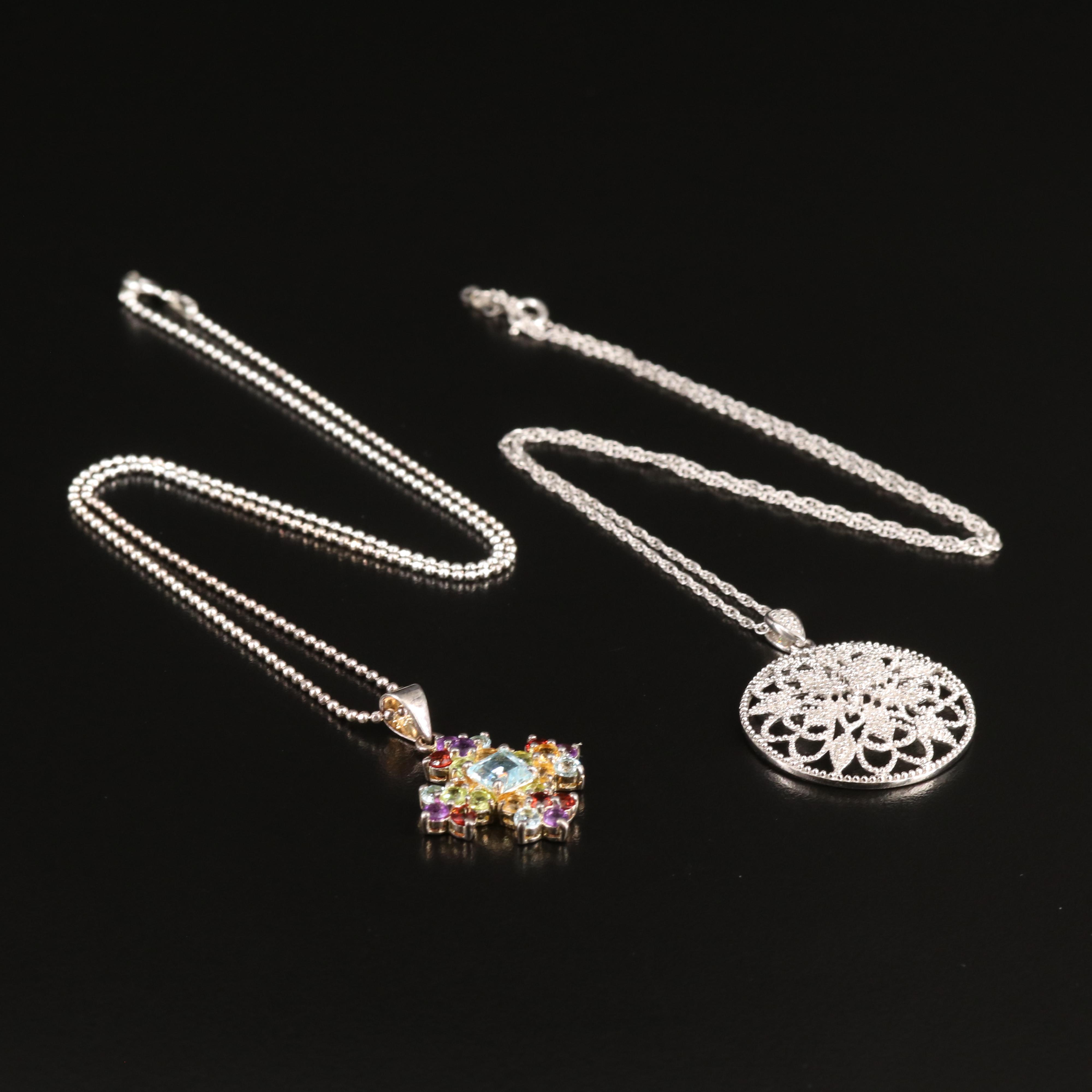 Sterling Gemstone Pendant Necklaces Including Swiss Blue Topaz and Diamond