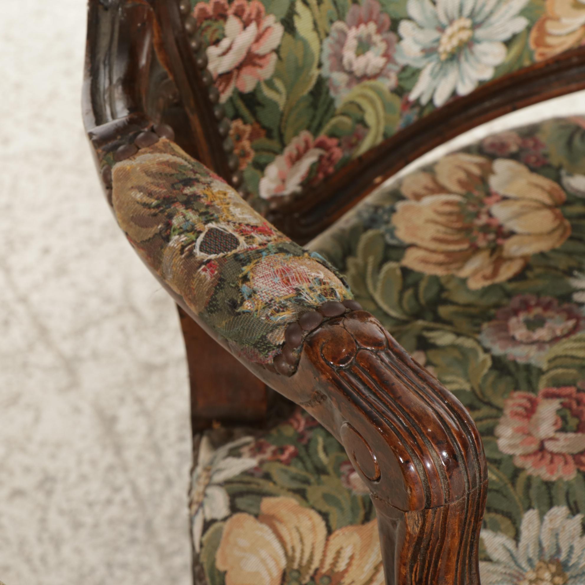 Four Louis XV Style Carved Wood Fauteuils, Early 20th Century