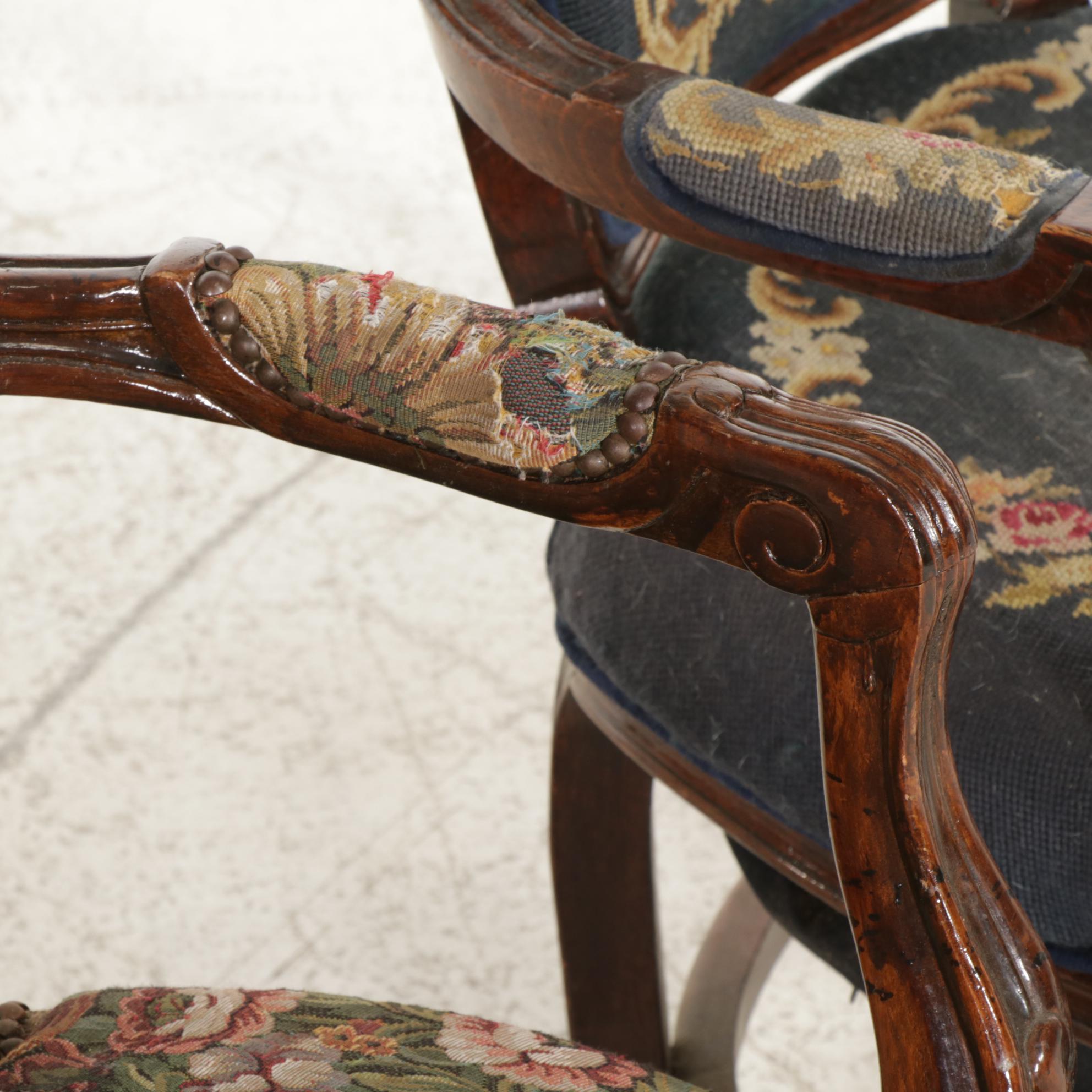 Four Louis XV Style Carved Wood Fauteuils, Early 20th Century