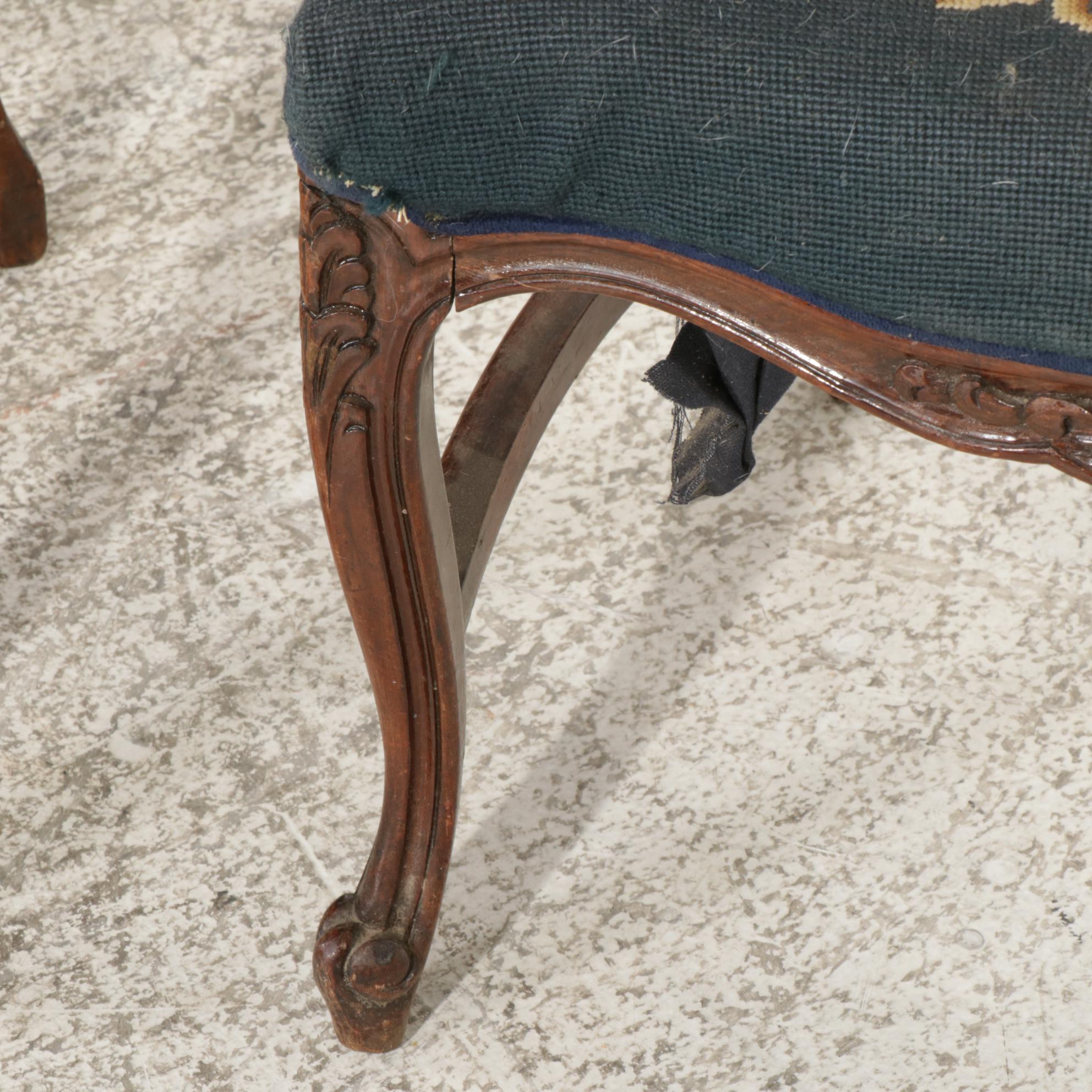 Four Louis XV Style Carved Wood Fauteuils, Early 20th Century