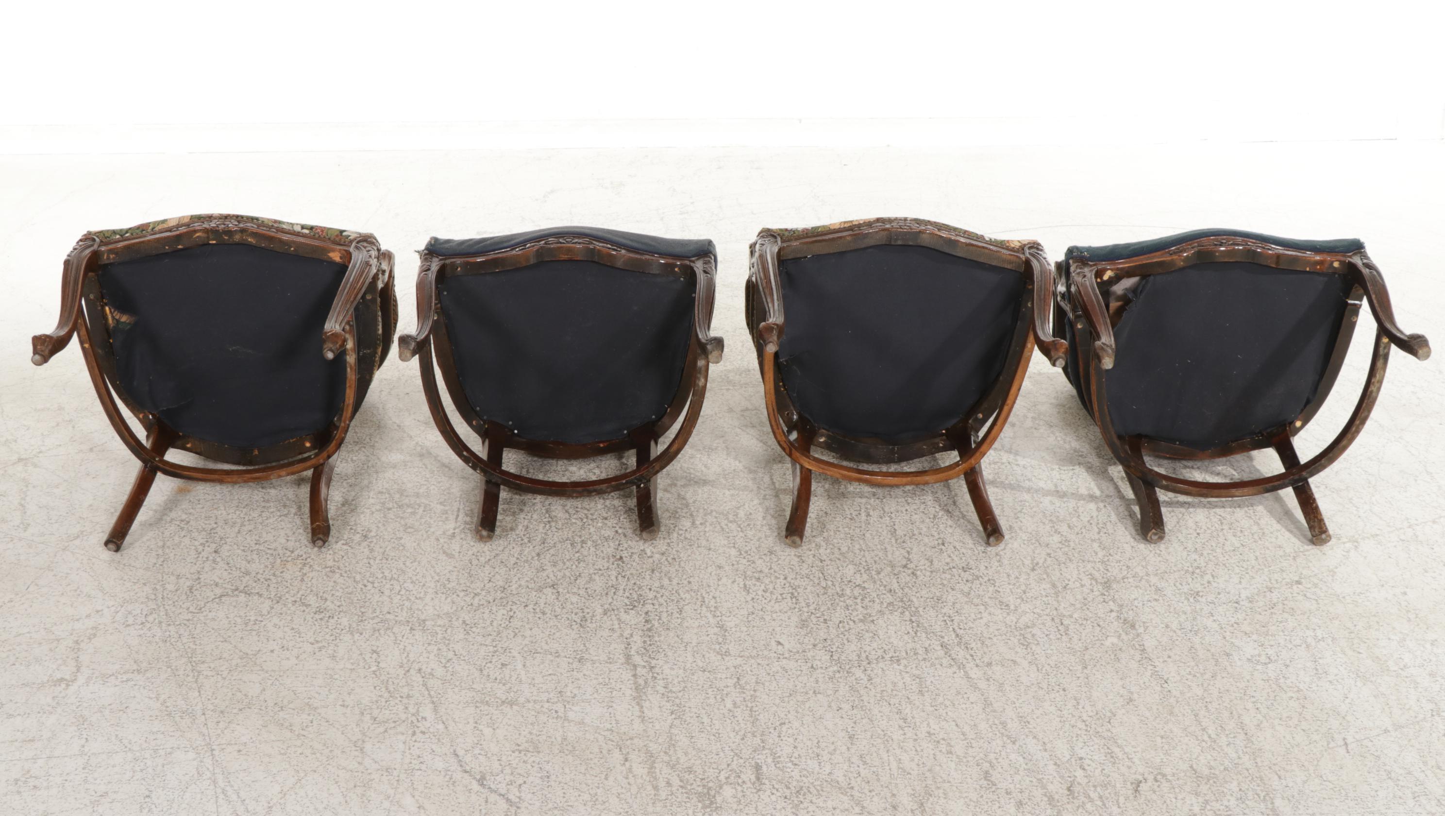 Four Louis XV Style Carved Wood Fauteuils, Early 20th Century